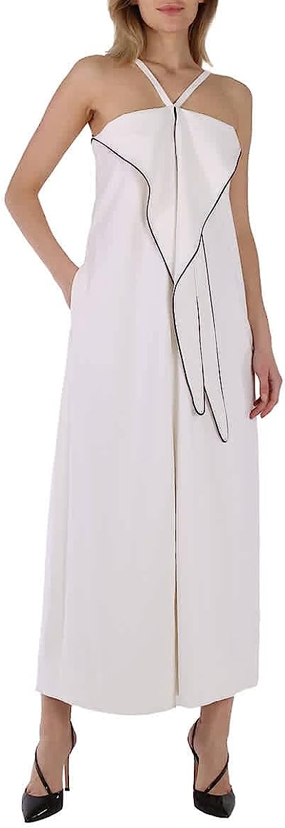 BURBERRY White Stretch Jersey Drape Detail Gown, Brand Size 12 (US Size 10)