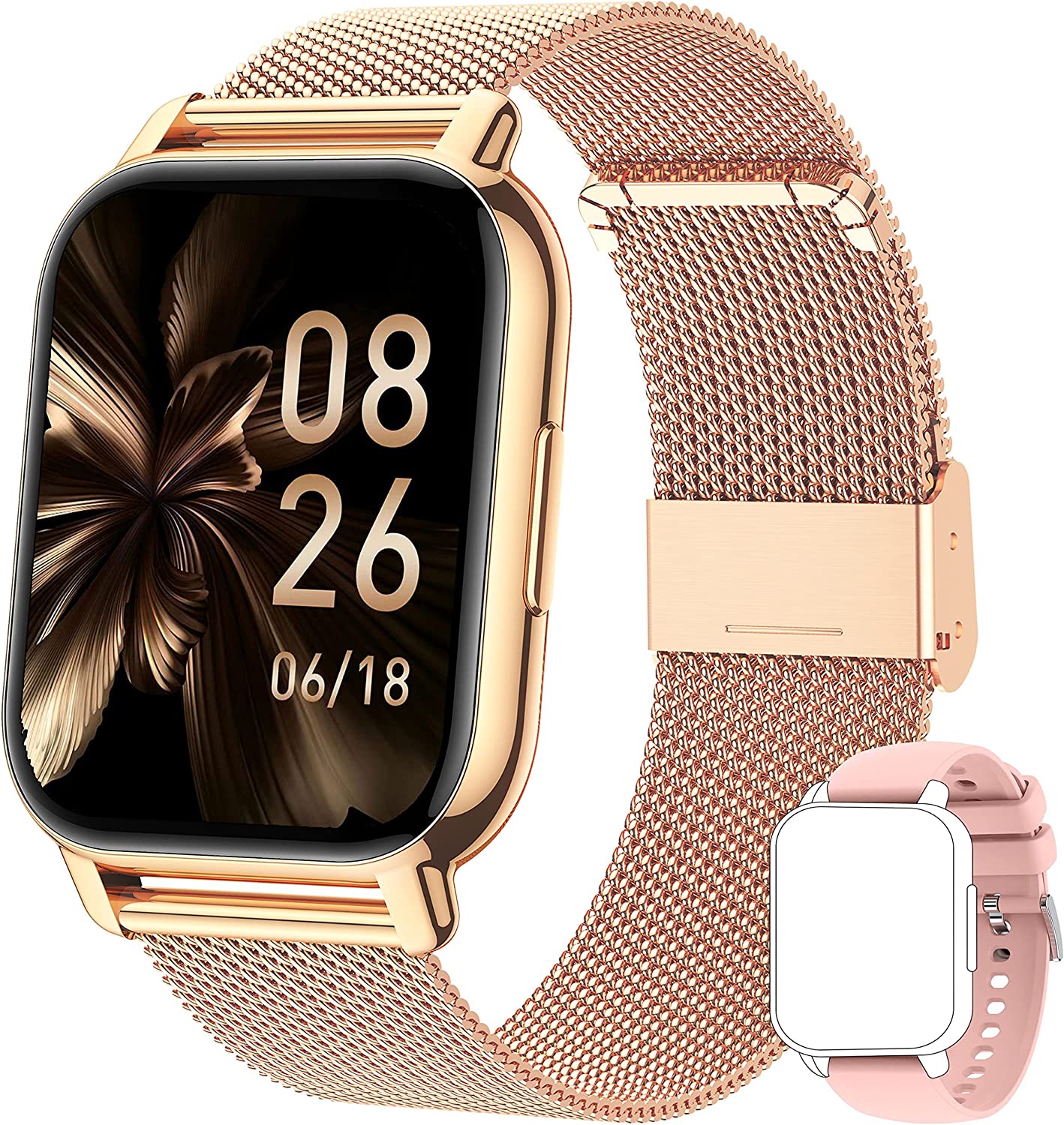 Popglory Smart Watch Call Receive/Dial, 1.85'' Smartwatch with AI Voice Control, Blood Pressure/SpO2/Heart Rate Monitor, Fitness Tracker Watch with 2 Straps for Men & Women iOS & Android Phones