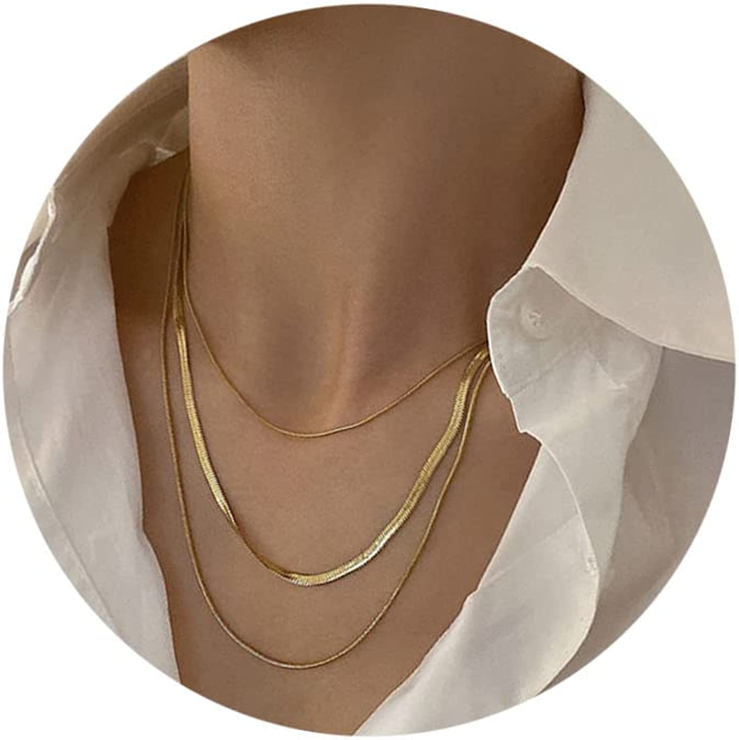 NECOCY Herringbone Necklace For Women,14k Gold Plated Layered Gold Necklaces Dainty Gold Herringbone Necklace Chunky Thin Paperclip Snake Chain Choker Necklace For Women Girls Gold Jewelry Gifts