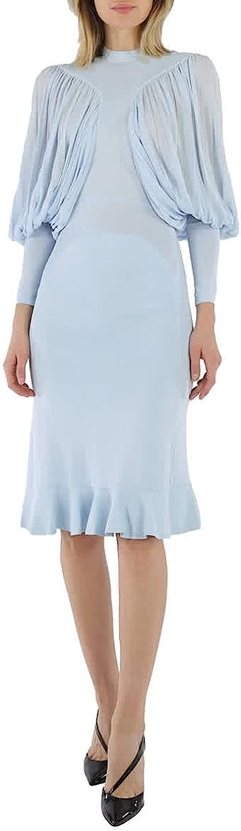 BURBERRY Ladies Pale Blue Puff-Sleeve Jersey Dress, Brand Size 8 (US Size 6)