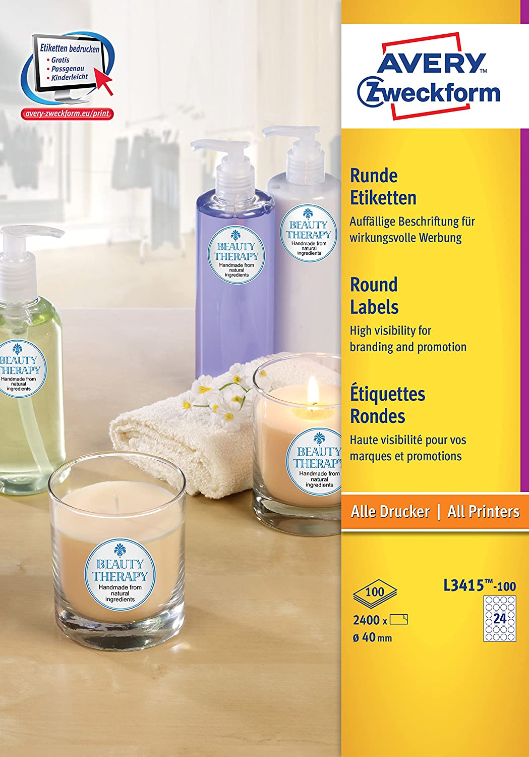 Avery Zweckform L3415-100 High-Visibility Round Labels Reusable for Advertising Stickers e.g. Special Offers, Diameter 40 mm, 100 Sheets