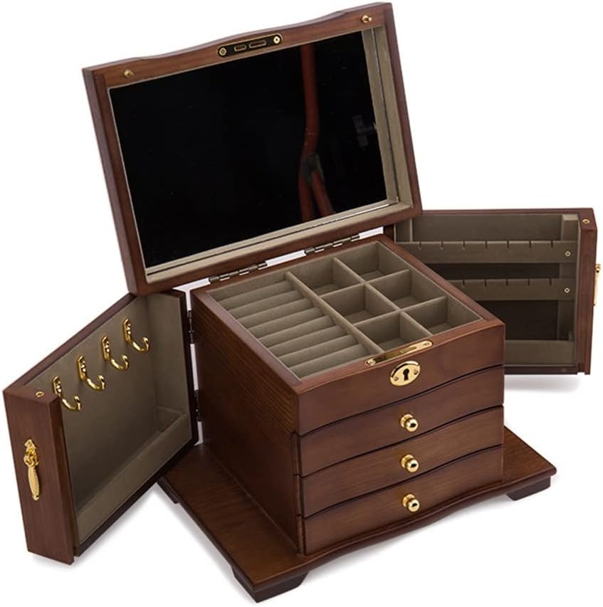 ZSEDP Jewelry Box With Lock Antique Wooden Chinese Style European Jewelry Storage Box Chinese Retro Jewelry Box (Color : E, Size : 29 * 19 * 20cm)