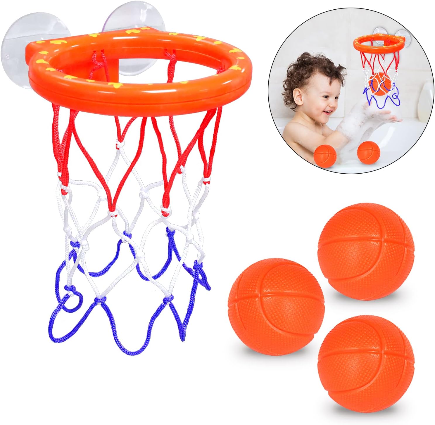 Newmemo Fun Basketball Hoop &amp; Balls Playset for Little Boys &amp; Girls Bath Toys Bathtub Shooting Game for Kids &amp; Toddlers 3 Balls Set &amp; Strong Suction Cup for Office Bathroom Game Indoor