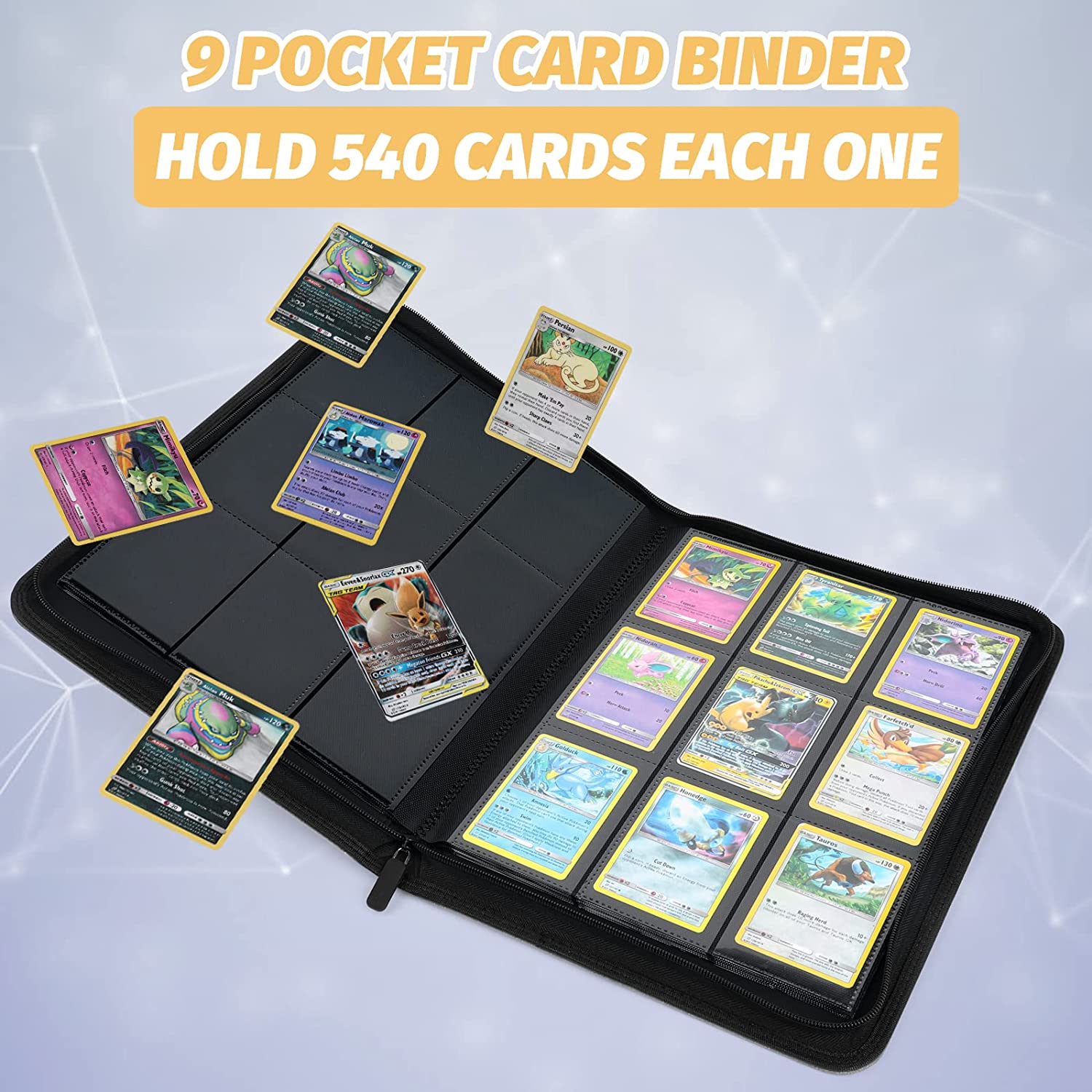 Foalgo Trading Card Binder， Card Collection Binder Album Folder with 540 Side Loading Pockets， 9 Pocket Trading Card Album Folder for TGC，MTG， Baseball Cards， Yugioh ( Black )