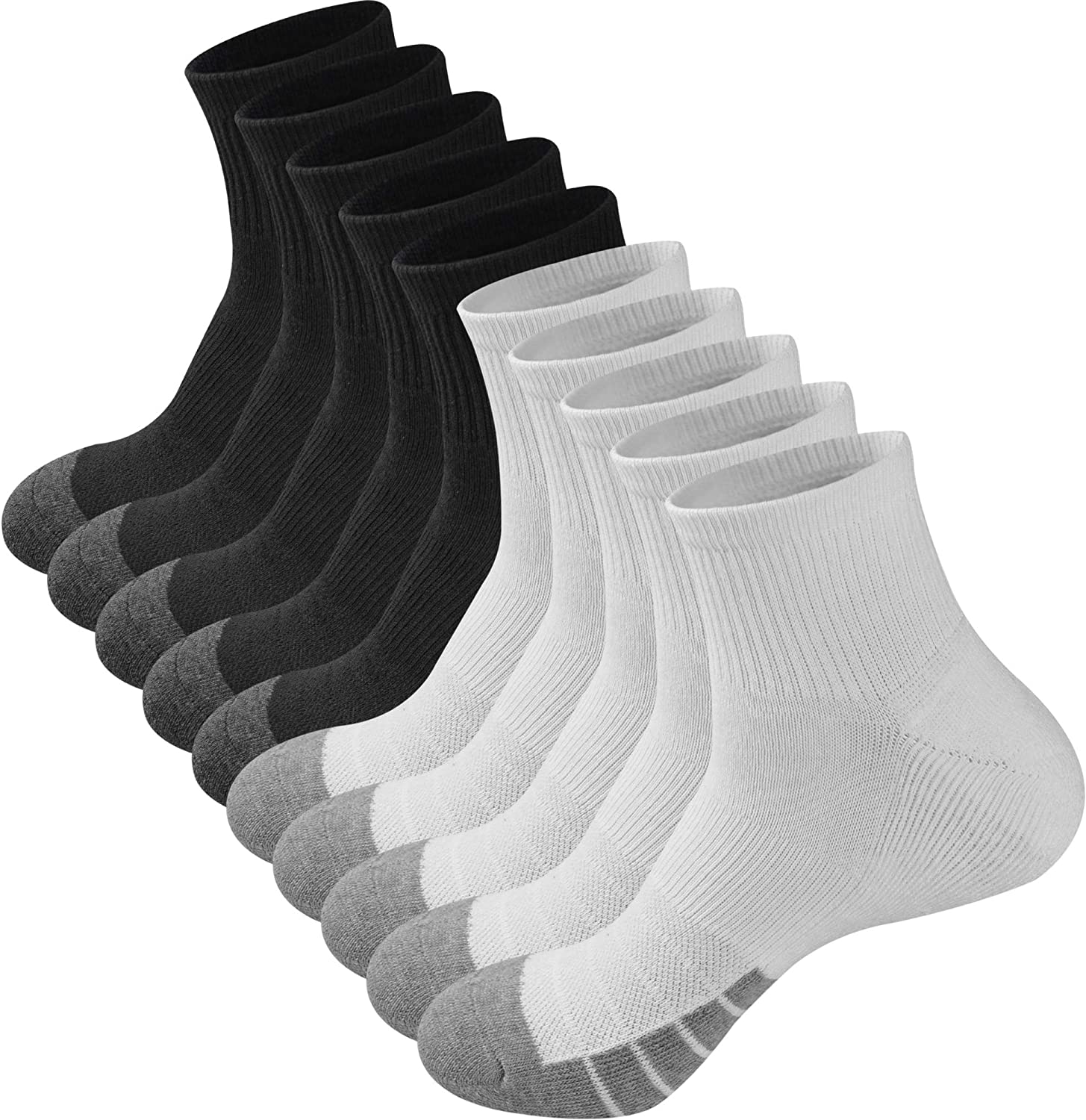 GKX Men's 10 Pairs Cotton Moisture Wicking Cushioned Sole Preformance Training Running Athletic Workout Low Cut Socks