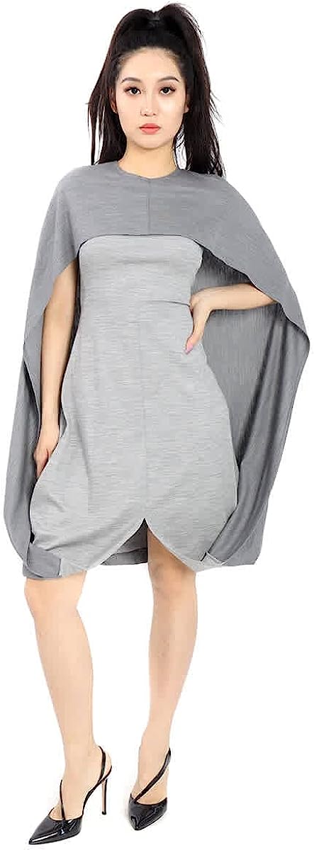 BURBERRY Cloud Grey Wool-Blend Cape Detail Dress