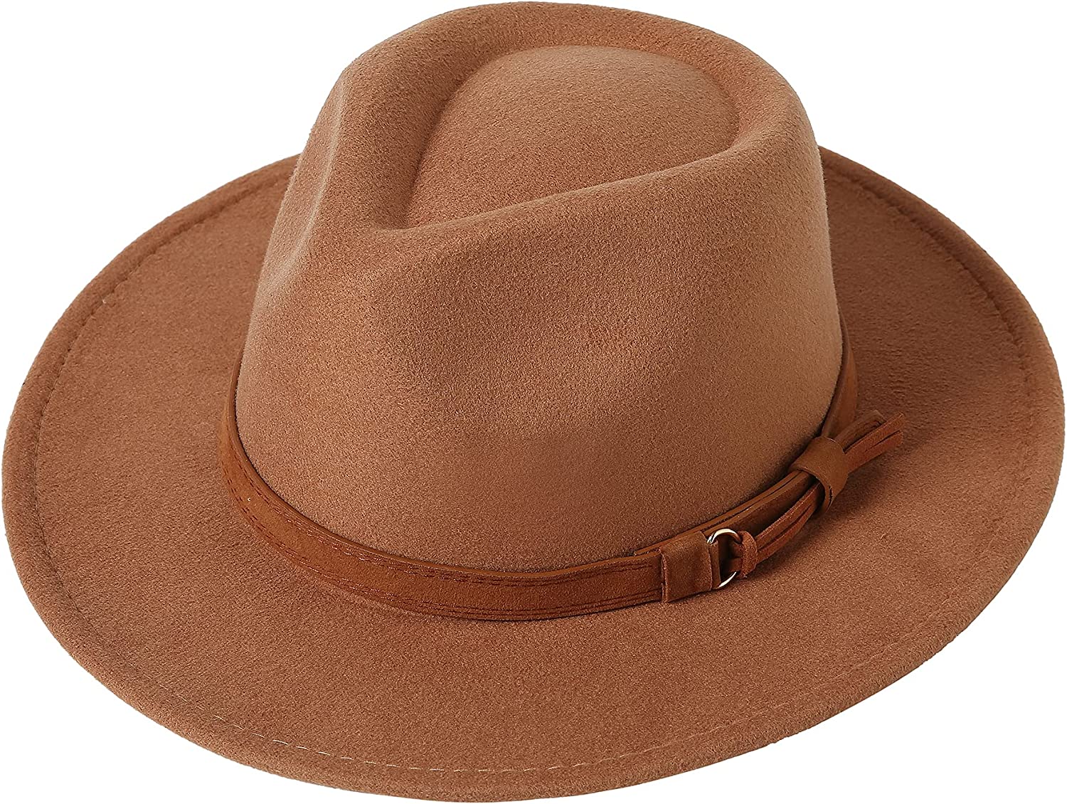 Lanzom Retro Heart Shaped Fedora Hats for Women Wide Brim Felt Panama Hat with Belt Buckle