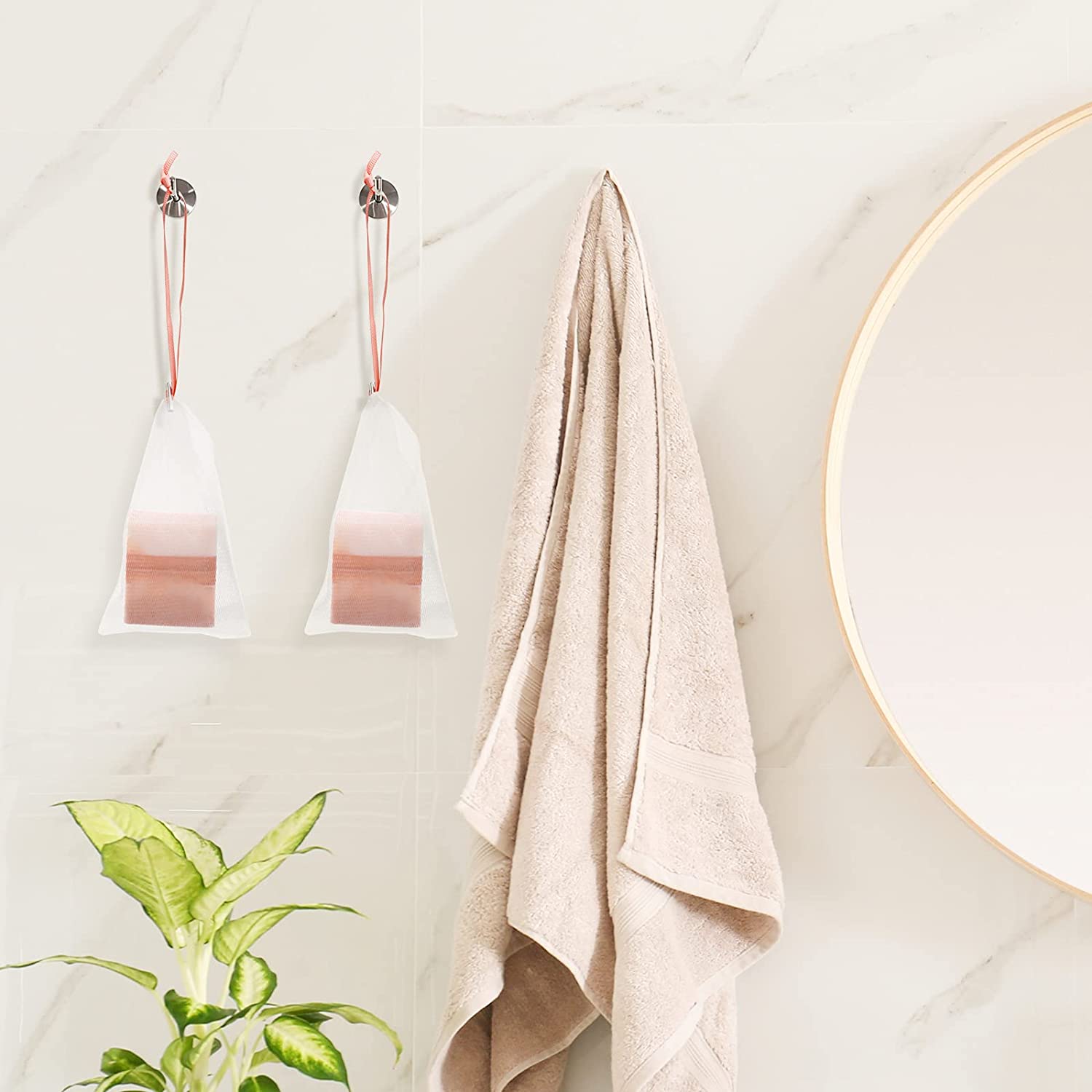 Cobahom Soap Bag 6 Pack 6 x 3.5 Inch Mesh Foaming Net Soap Sack Bags Soap Saver Pouch Net Bags with Drawstring for Bath & Shower （Blue）