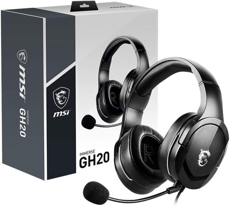MSI Immerse GH20 Wired Gaming Headset, Adjustable Lightweight Design, Volume Inline Controls, Glasses-Friendly Ear Cups, 3.5mm Audio Jack, PC/Mac/PS4/Xbox