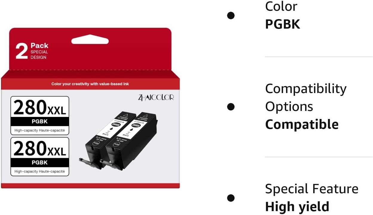 PGI-280 XXL Compatible Ink Cartridge Replacement for Canon 280 pgbk XXL High Yield Use to PIXMA TR7520 TR8520 TS6120 TS6220 TS8120 TS8220 TS9120 TS9520 TS9521C Printer (2 Large PGBK)