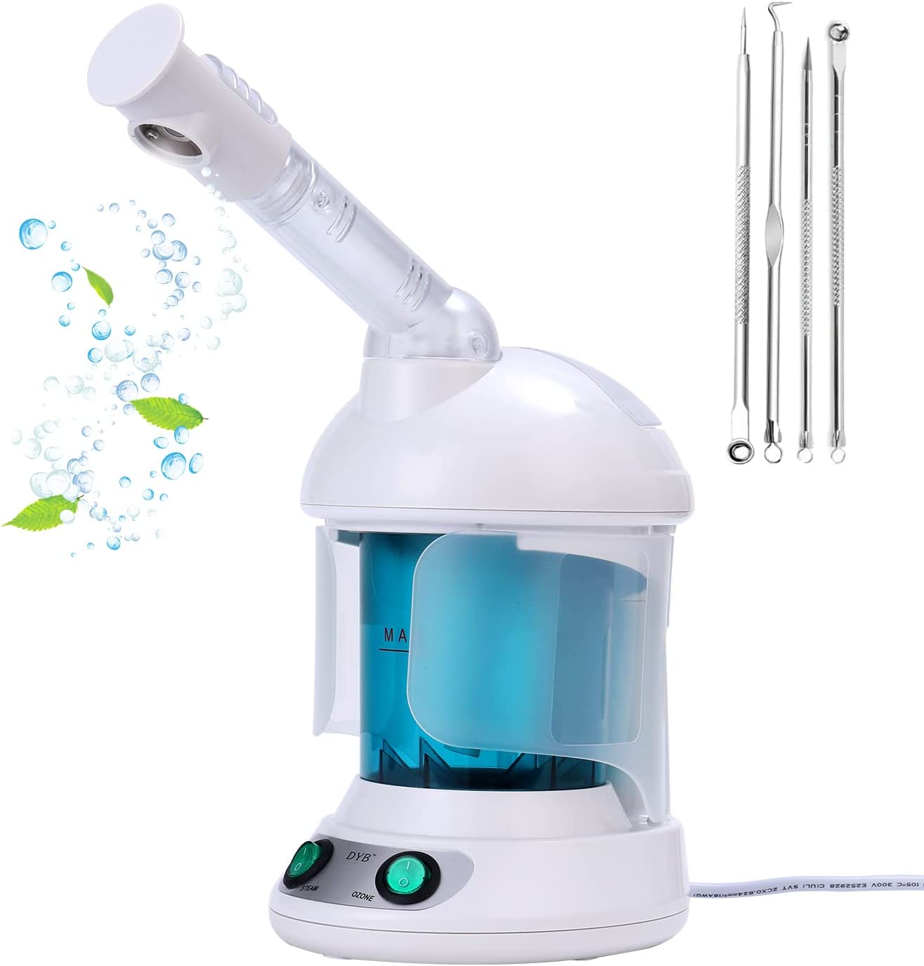 DYB Portable Facial Steamer, Nano Ionic Face Steamer with 360°Rotatable Sprayer,Mini Facial Steamer for Salon and Spa,1 Piece Headband and 4 Pieces Steel Skin Kits.