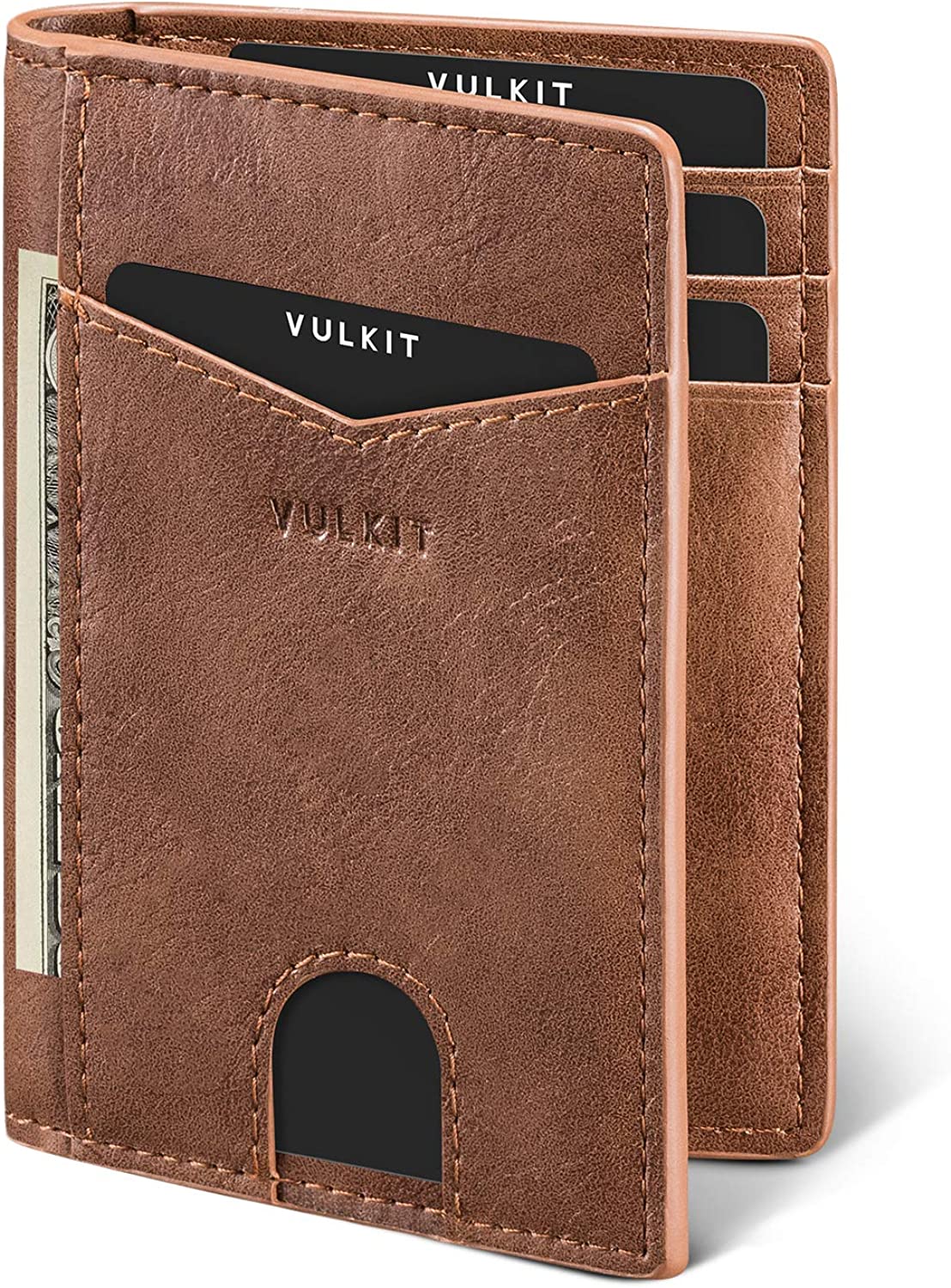 VULKIT Bifold Front Pocket Slim Wallet RFID Blocking Minimalist Thin Leather Credit Card Holder Wallet for Men and Women