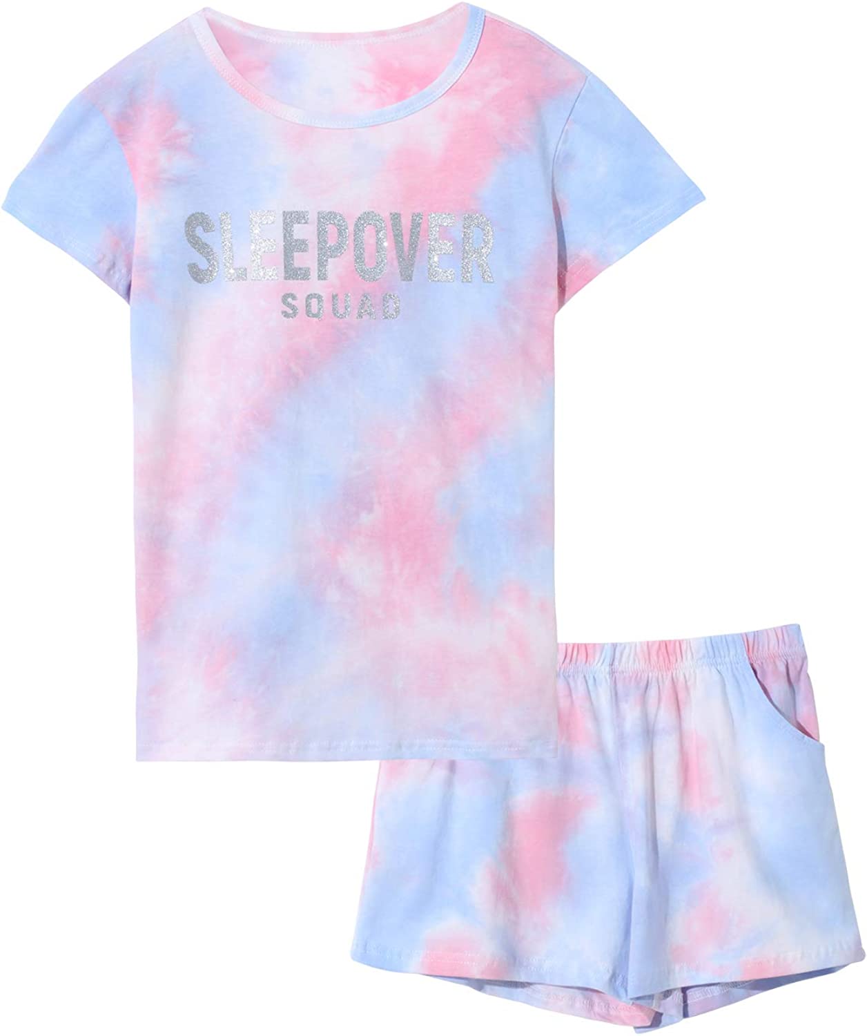 Beezizac Girls Pajamas 100% Quality Cotton Kids Sleepover Matching Tie Dye PJS Set Summer Tee Shirt Loungewear Size 4T - 18