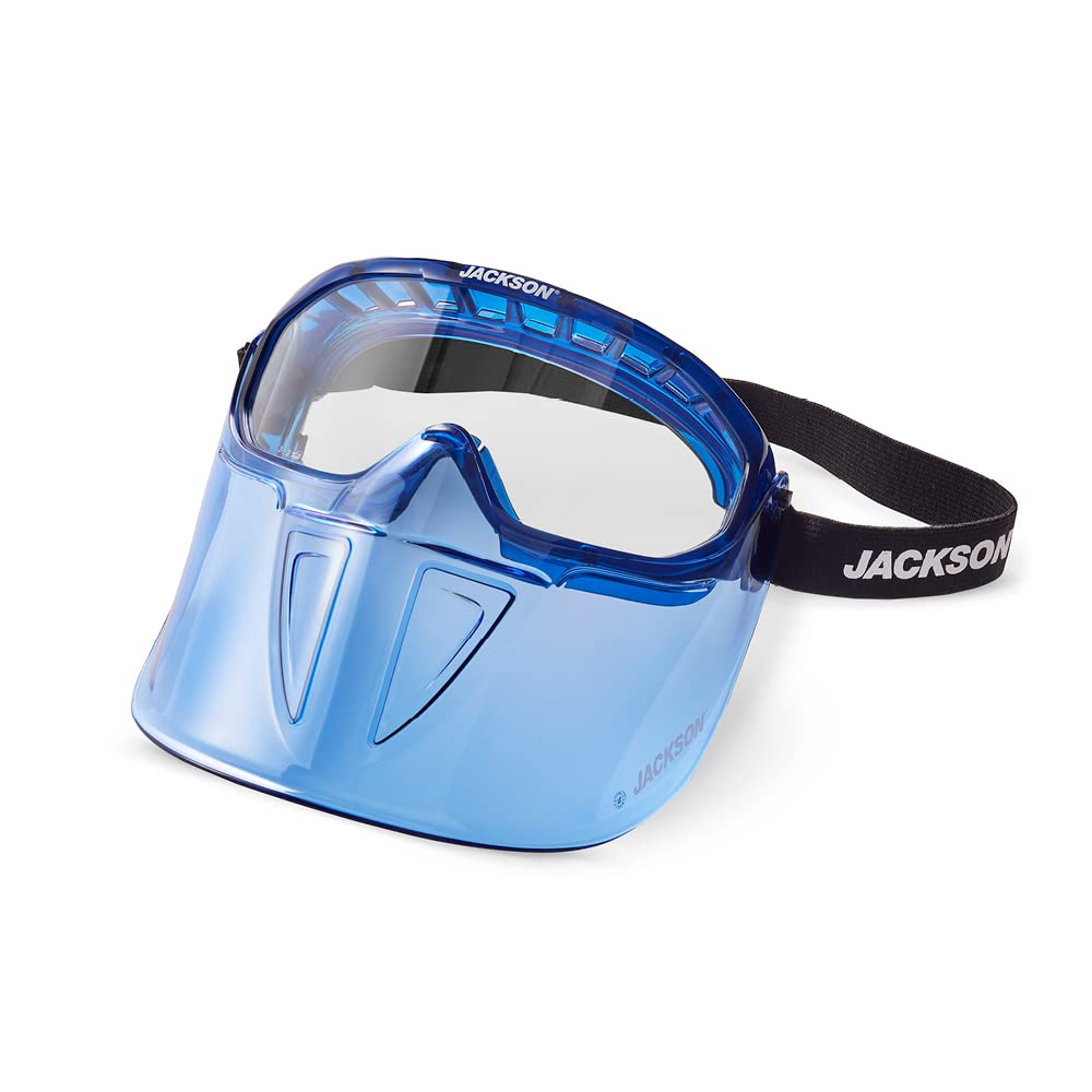 Jackson Safety GPL500 Premium Goggle with Detachable Face Shield, Anti-Fog Coating, Clear Lens, Blue, 21000