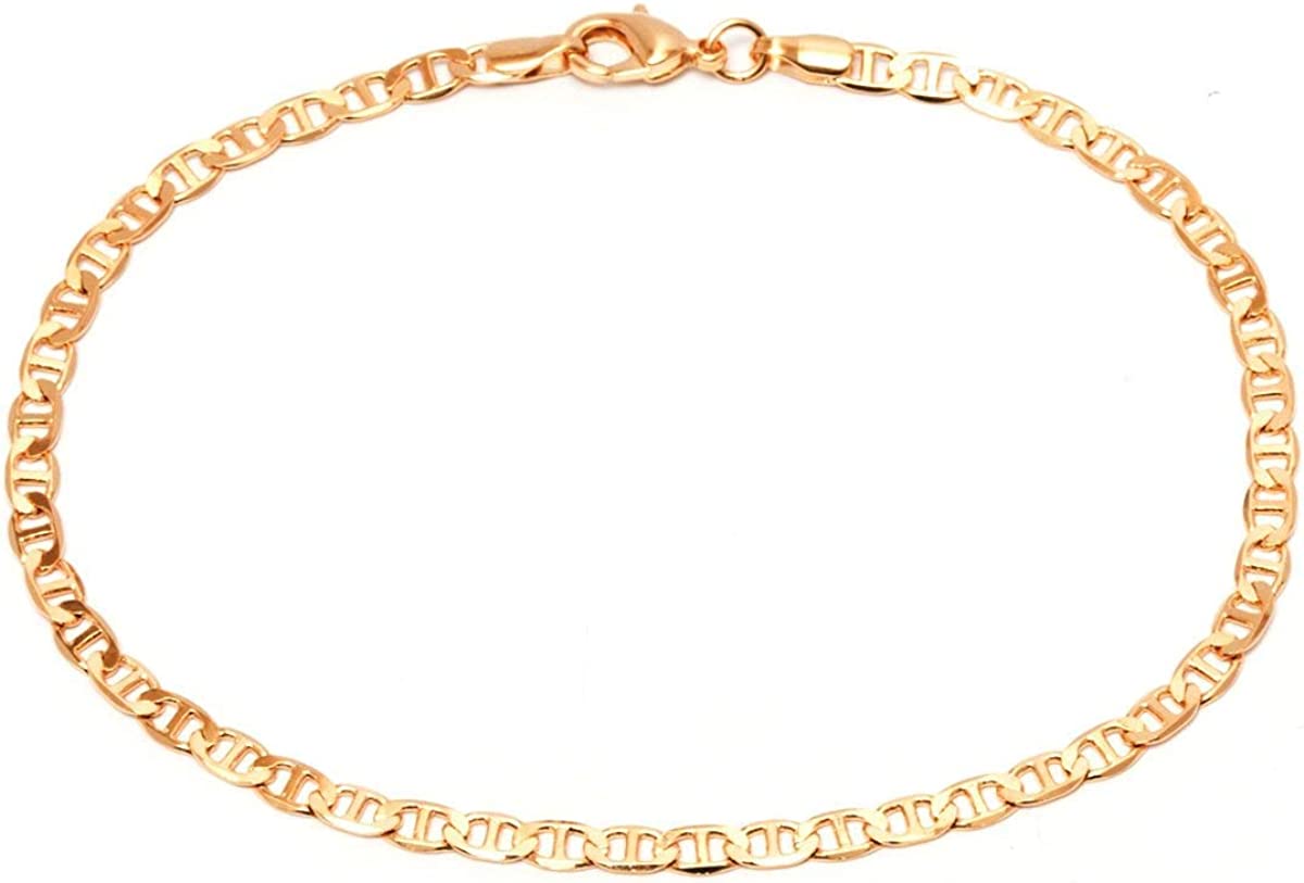 Gold Anklet for Women Flat Mariner Anklet | Barzel 18K Gold Plated Flat Marina Link Anklet for Women - Made In Brazil