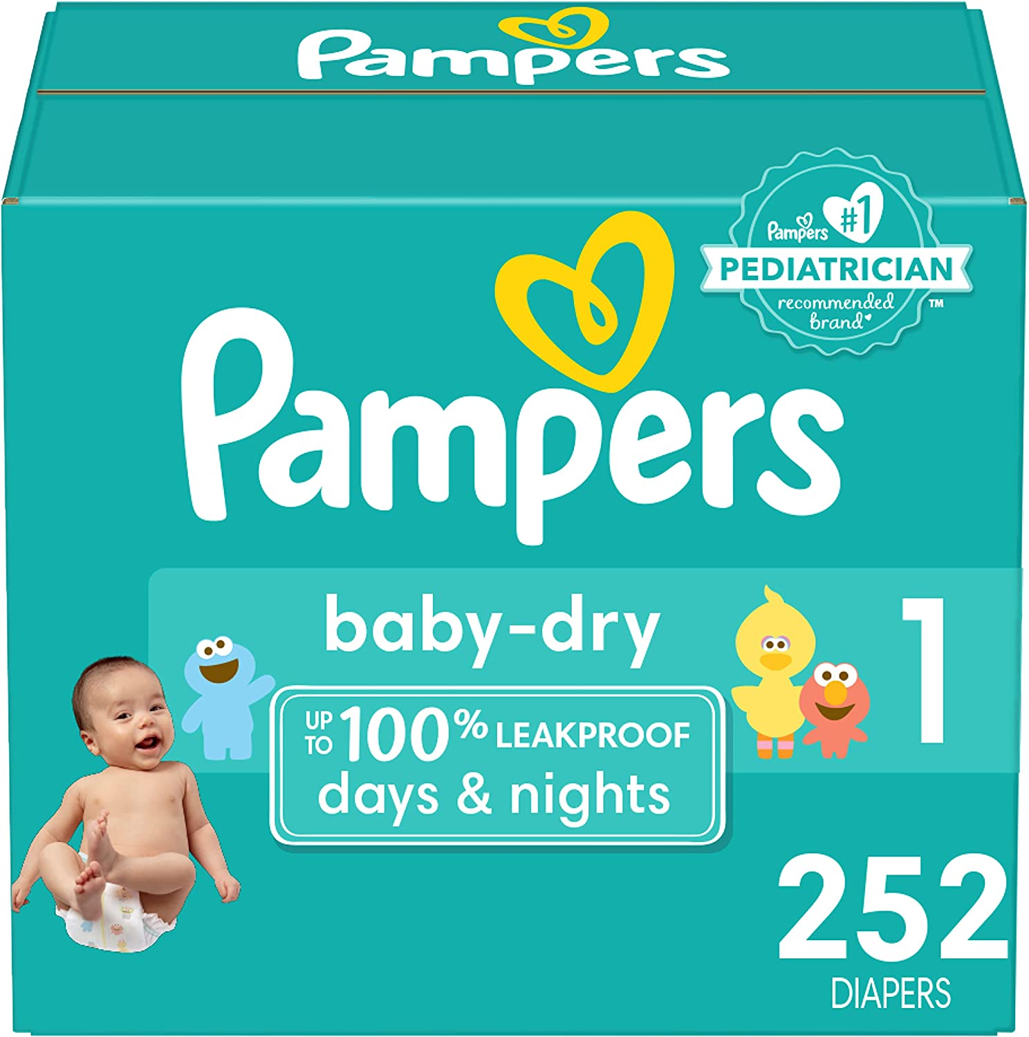 Diapers Size 1/Newborn, 252 Count - Pampers Baby Dry Disposable Baby Diapers (Packaging & Prints May Vary)