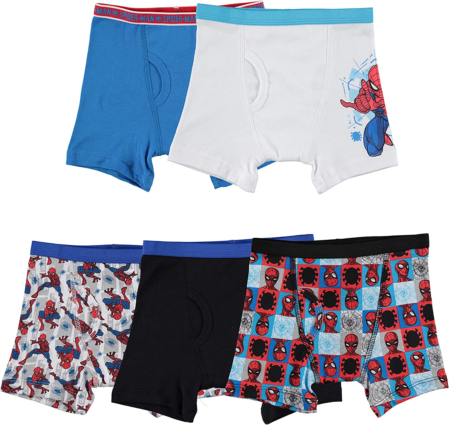 Spiderman Boys' 5 100% Cotton Or 7-pk Polyblend Boxer Briefs in Sizes 4, 6, 8, 10, and 12