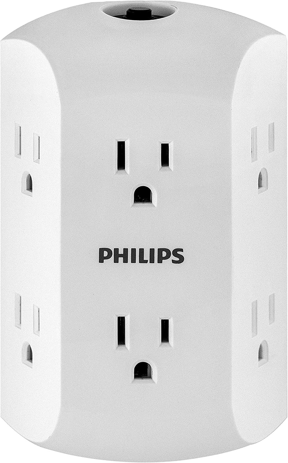 Philips Accessories 6-Outlet Extender, Resettable Circuit Breaker, Adapter Spaced Outlets, 3-Prong, Side Access, Grounded Wall Tap, Quick and Easy Install, White, SPS1460WA/37