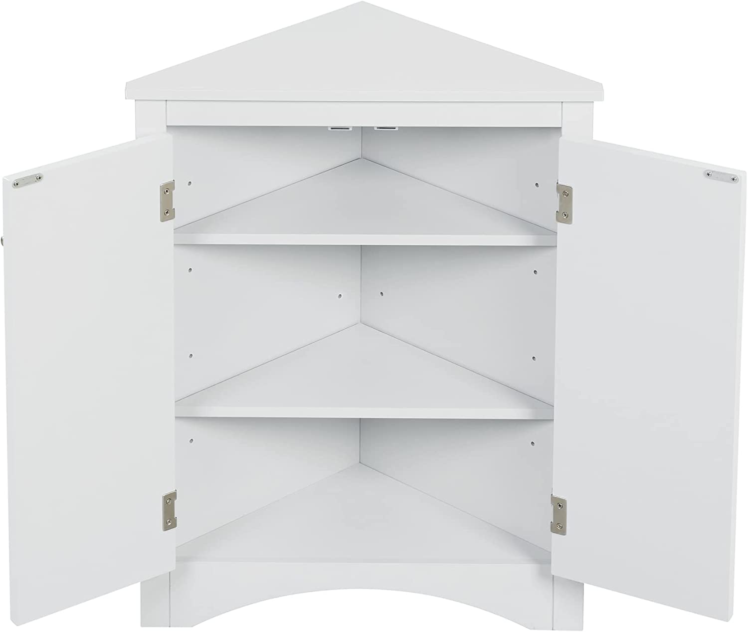 Merax Bathroom Cabinet Freestanding Storage Furniture with Adjustable Shelves and Doors for Kitchen， Living Room， Hall， Modern Style， White Triangle