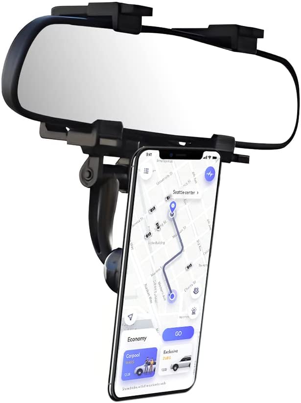 BELOMI Magnetic Phone Mount for Car Rear View Mirror, Auto Cell Phone Holder, 360 Degree Adjustable and Strong Magnet, Big Rear Mirrors Friendly, Fit All Mobile Phones and All Car