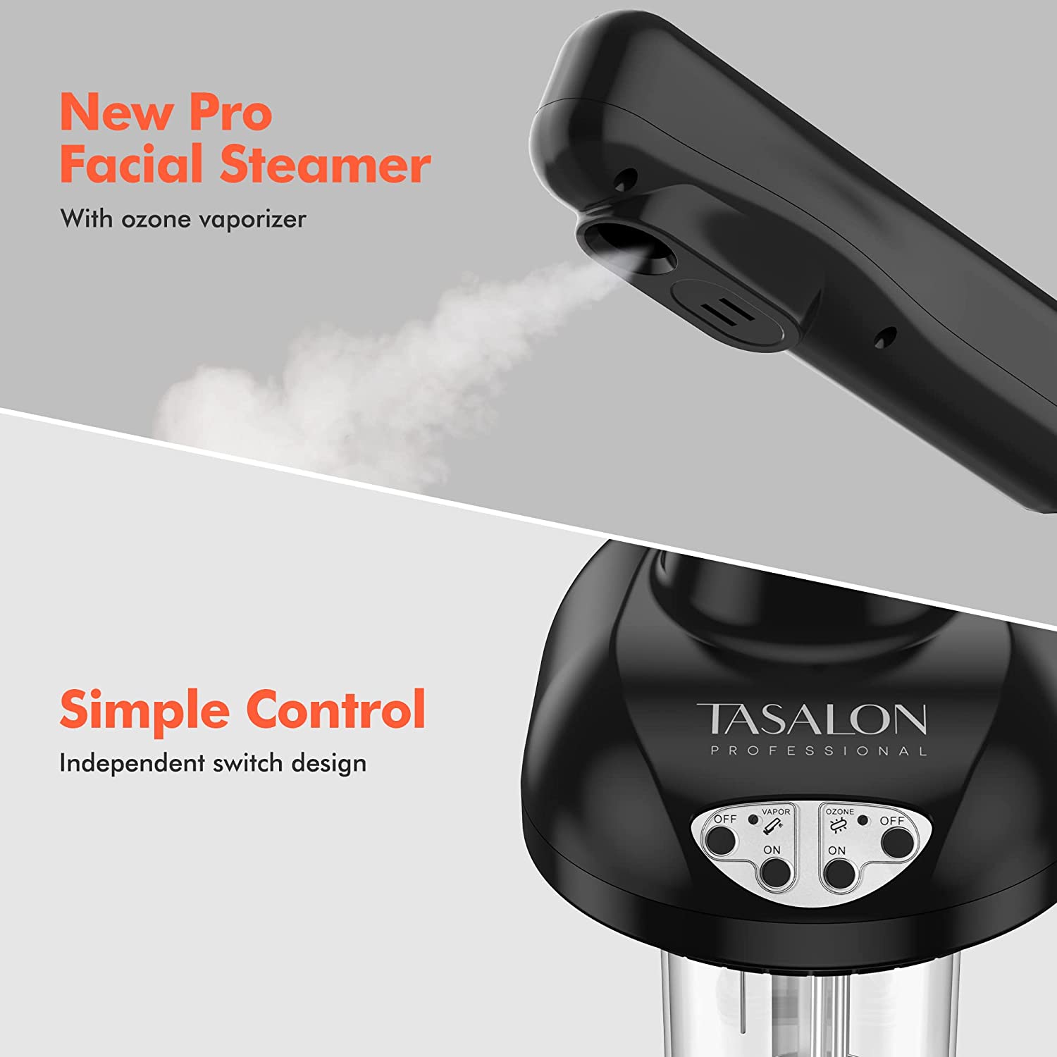TASALON Facial Steamer on Wheels - Face Steamer for Professional Skin Rejuvenation, Facial Steamer Kit for Home, Spa, Clinic - Warm Mist, Ozone Face Humidifier - Pore Opener and Skin Cleanser-Black