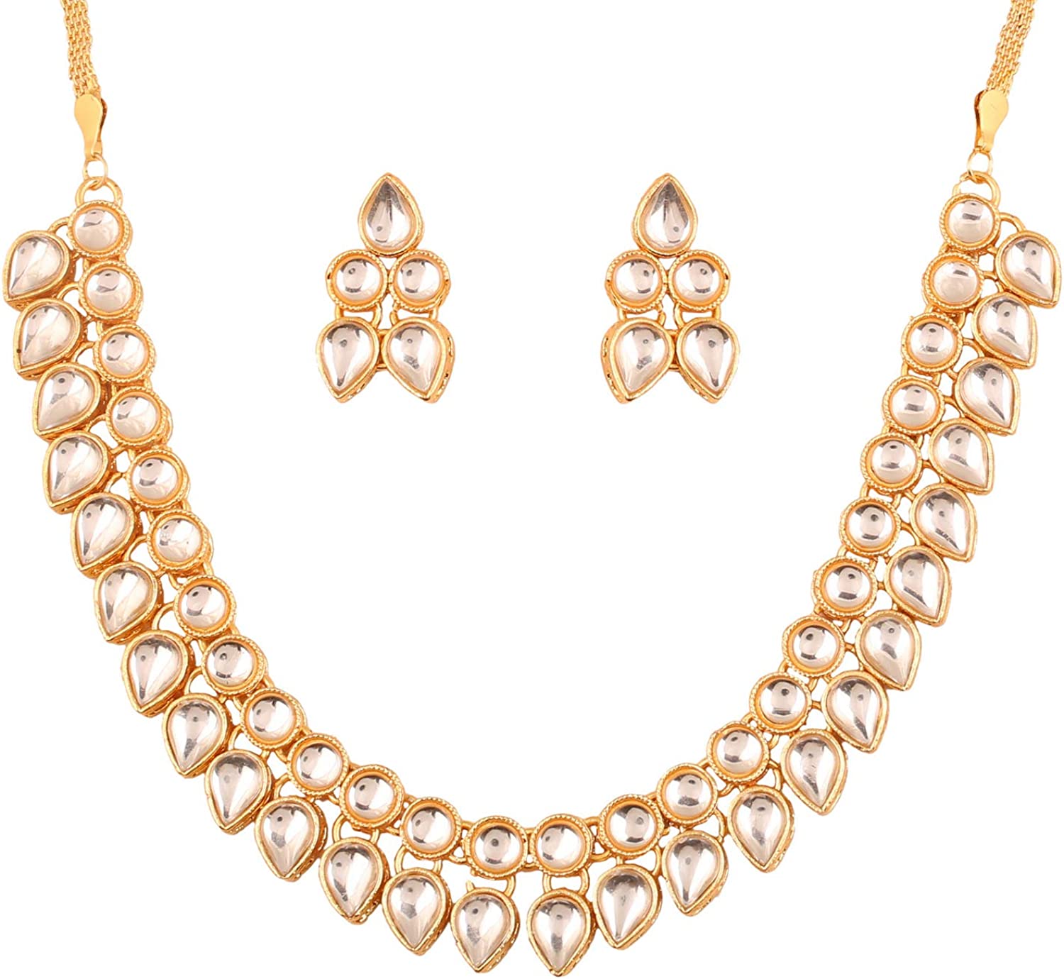 Touchstone Indian Bollywood Handcrafted Traditional Royal Mughal Kundan Polki Meenakari Enamel Colorful Wedding Designer Jewelry Necklace Choker Set in Gold and Silver Tone for Women.