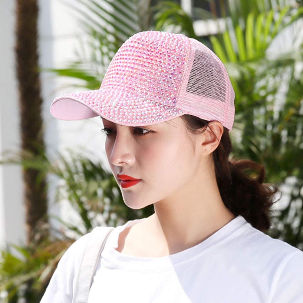 Bling Baseball Cap for Women with Full Diamond Design Adjustable Ladies Baseball Travel Cap