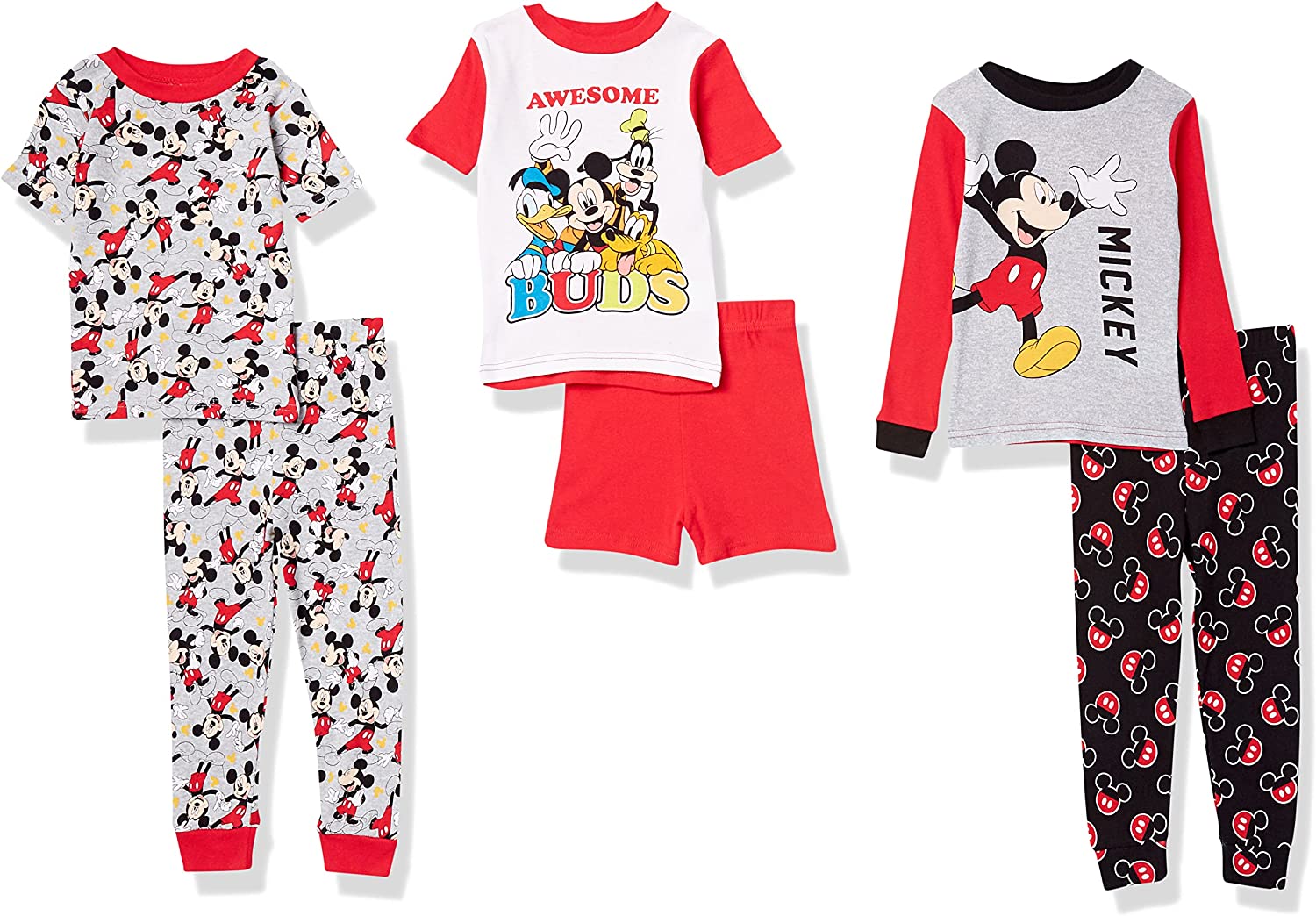 Disney Boys' Mickey Mouse 6-Piece Snug-Fit Cotton Pajamas Set