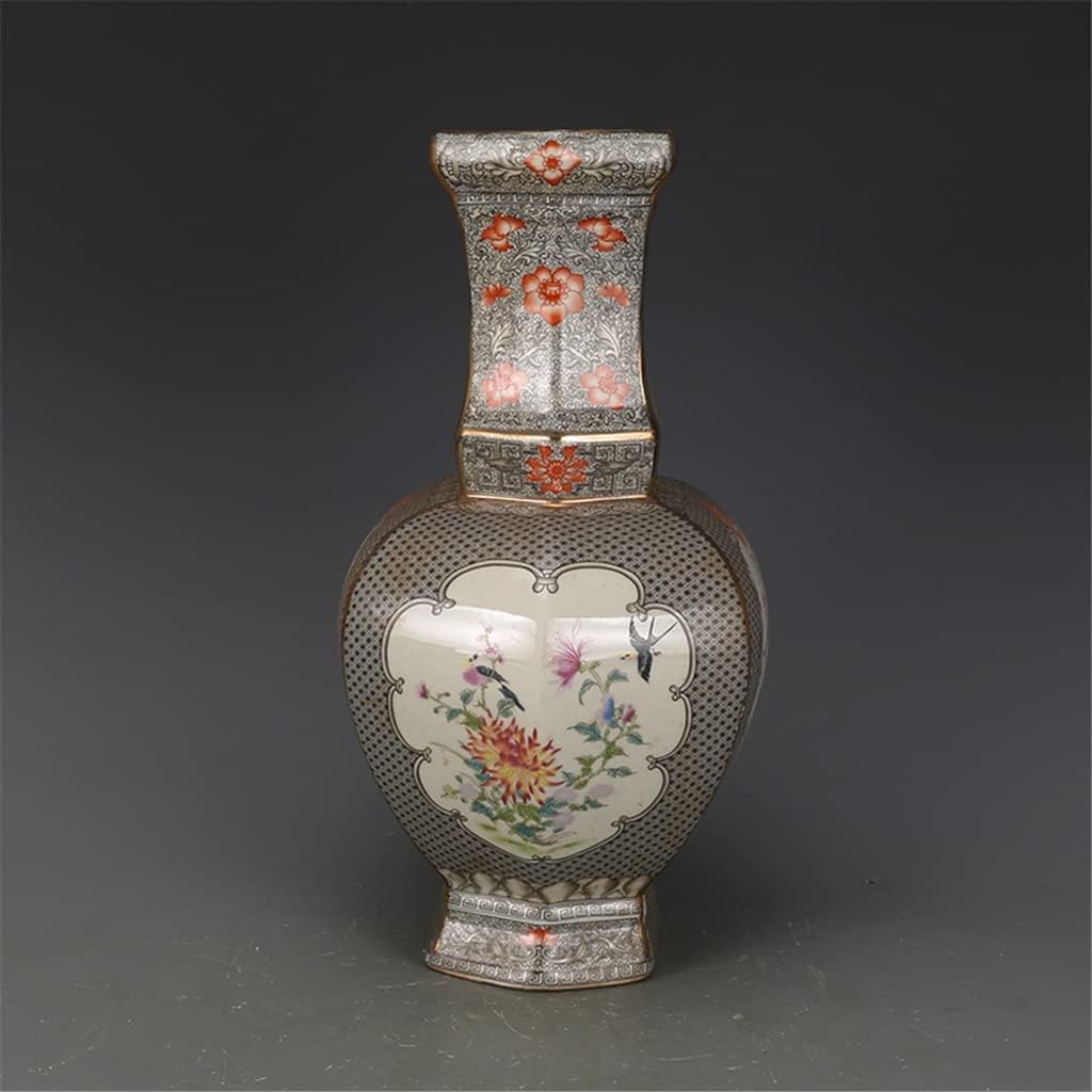 ZHYH Jingdezhen Antique Enamel Square Vases Flowers and Birds Pattern Ancient Porcelain