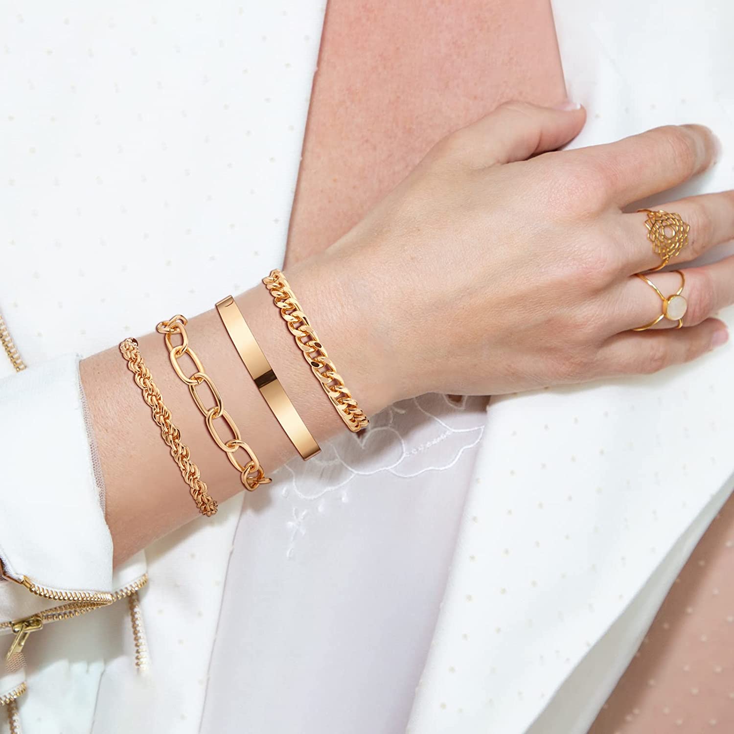 Tiamon 12 Pcs 90s Silver Gold Jewelry Set for Women Men 4 Earring Sets 4 Necklace 4 Bracelets for Girl Punk