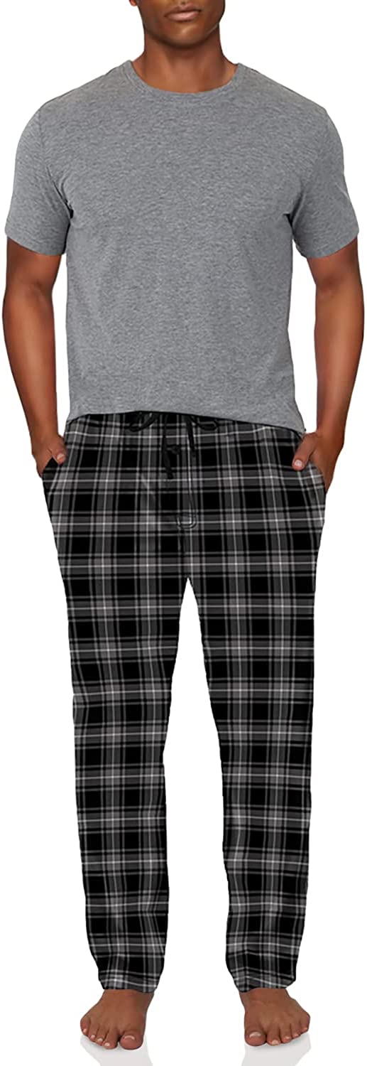 Fruit of the Loom Men's Fleece Sleep Pant and Knit Top Sleep Set