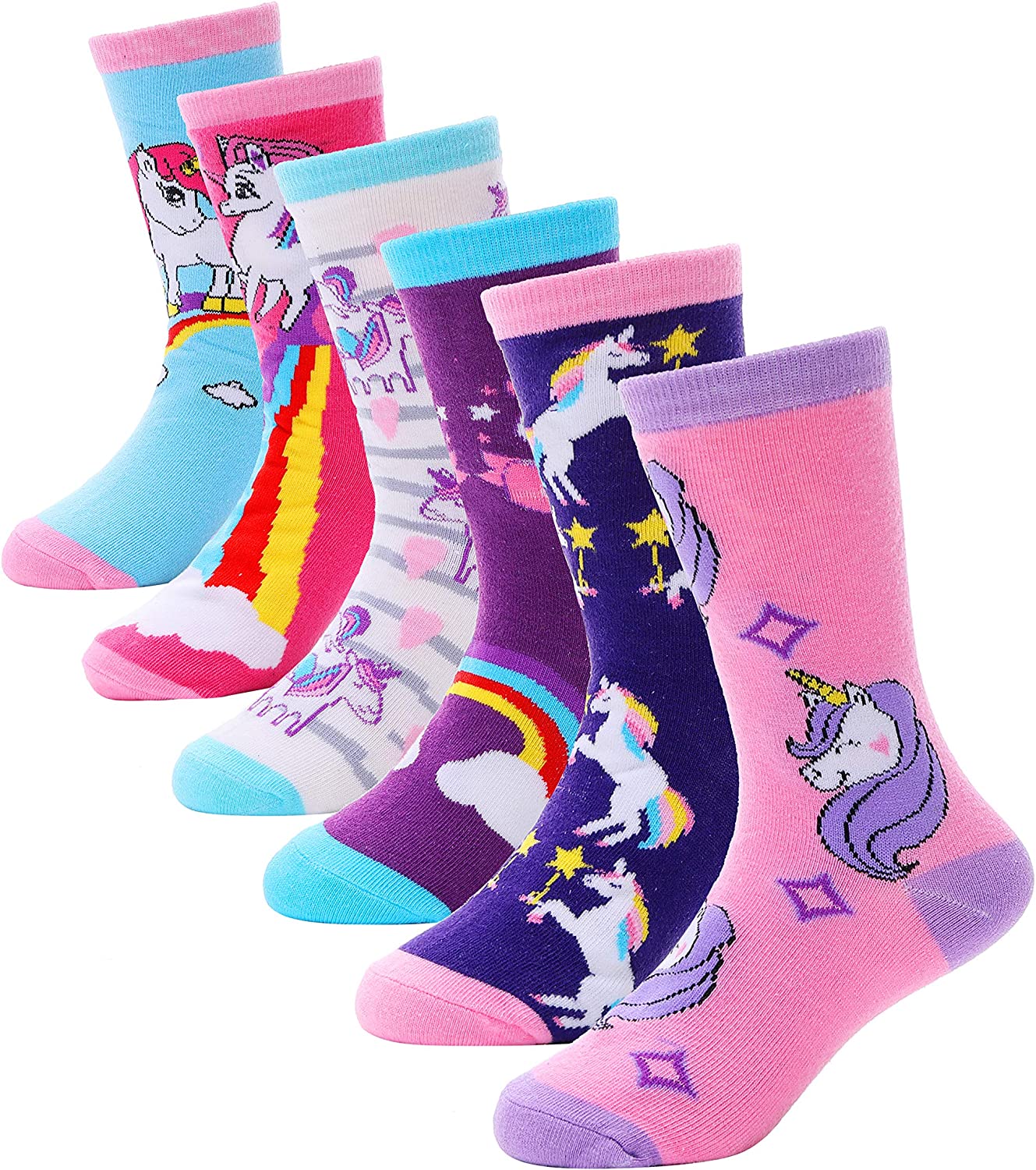 Anlisim Girls Socks Cute Animal Pattern Cartoon Novelty Fashion Soft Cotton Socks 6 Pack