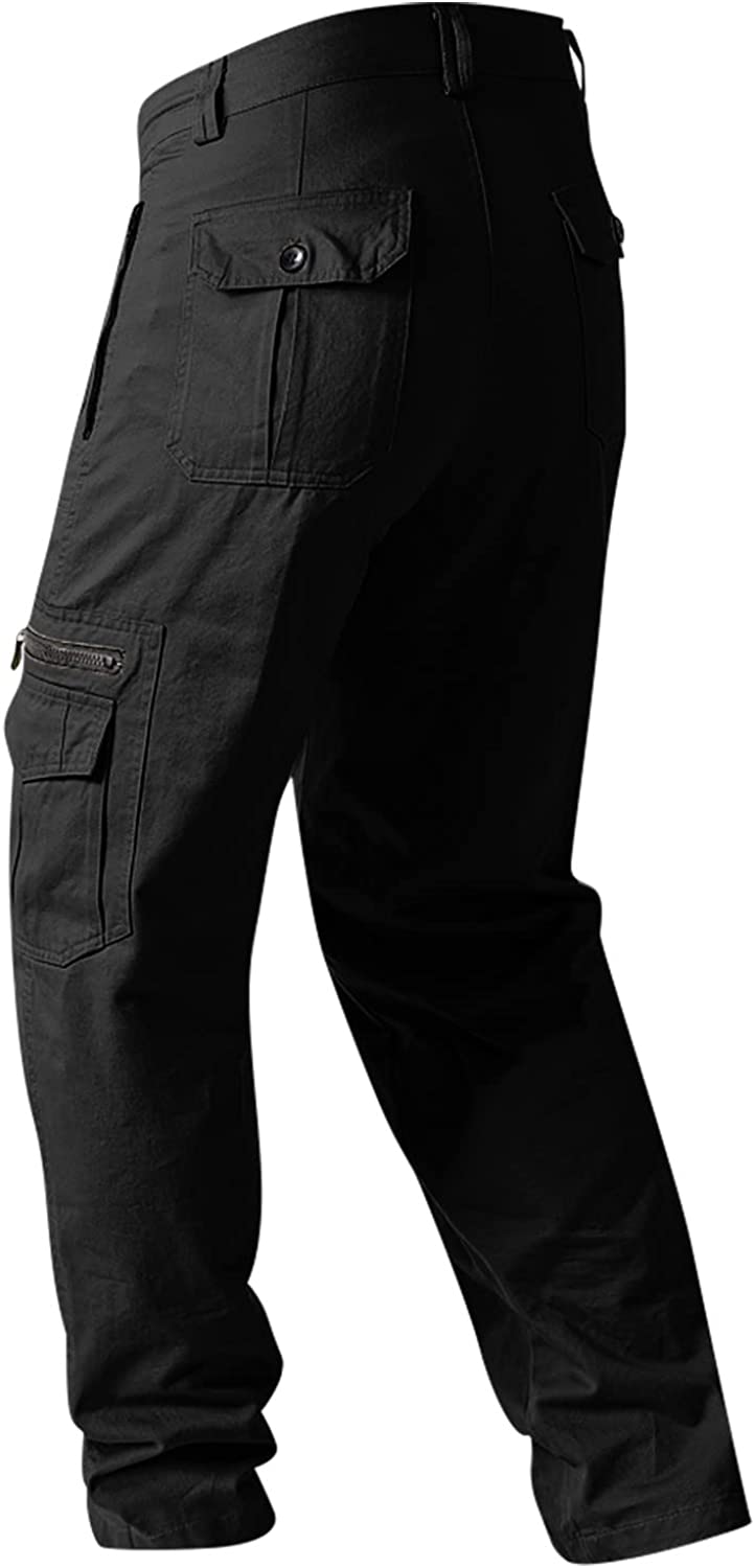 Men's Hiking Cargo Pants with Pockets Straight Joggers Cargo Work Pants for Men Solid Color Outdoor Work Trousers