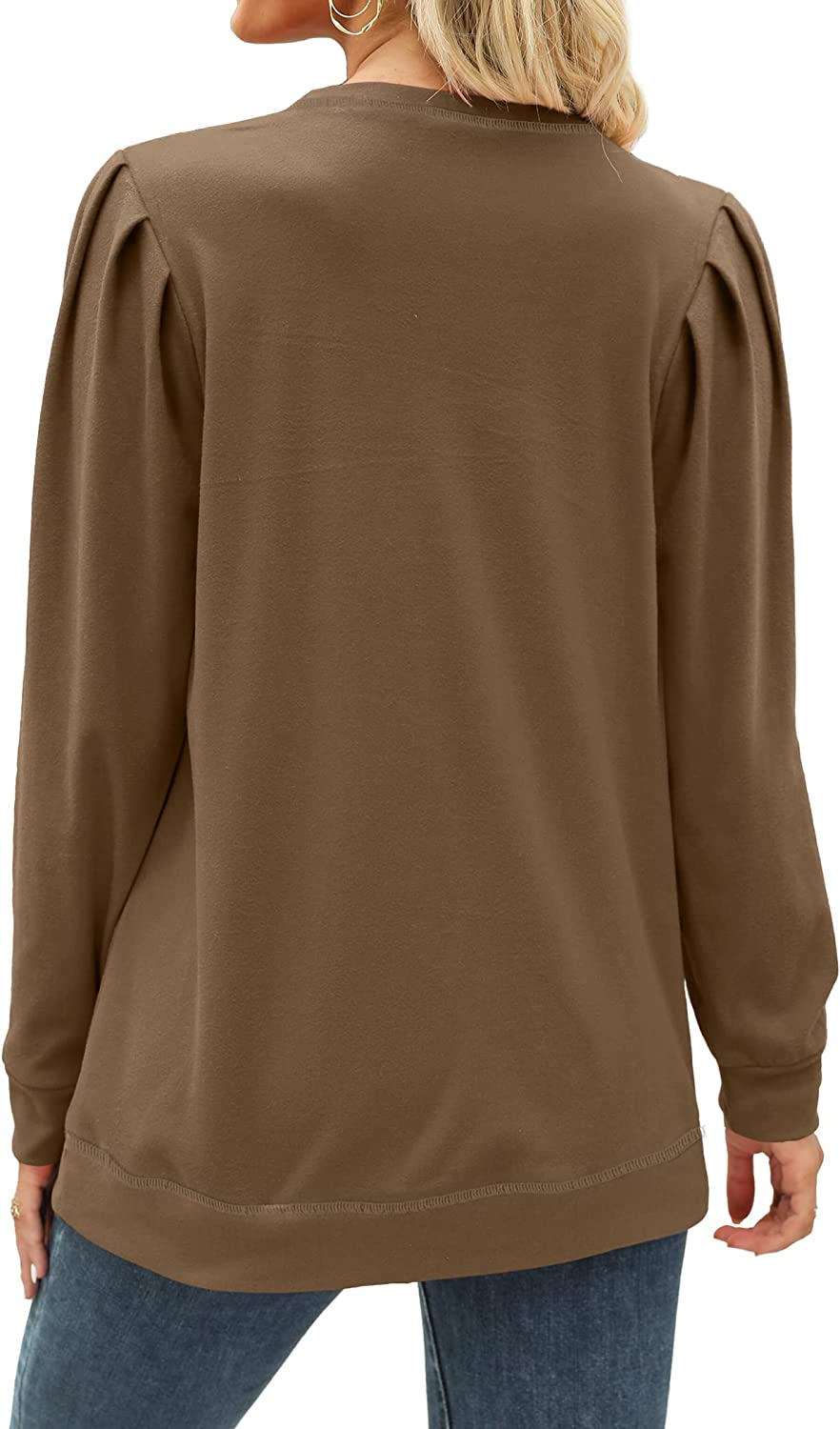 Geifa Sweatshirts for Women Crewneck Puff Sleeve Tunic Tops Lightweight Sweaters