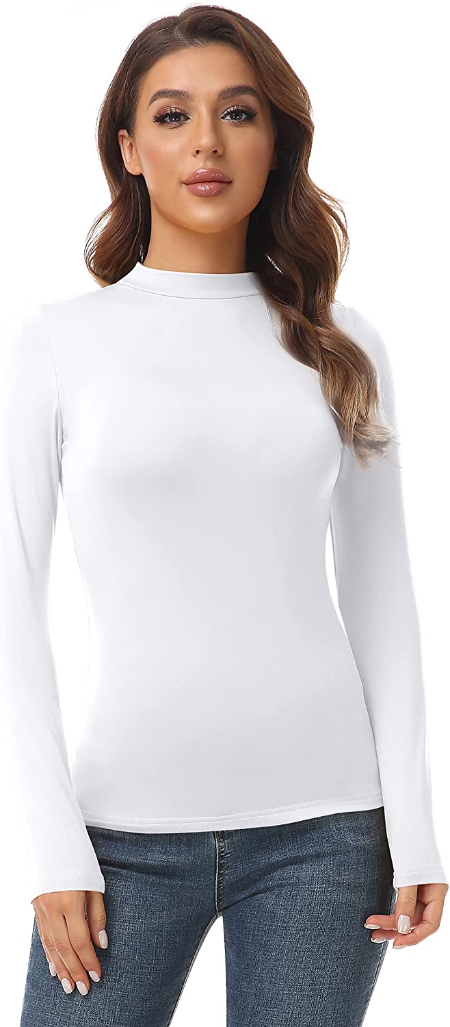 AUHEGN Women's Mock Turtleneck Tops Casual Slim Fitted Long Sleeve Base Layer Shirts