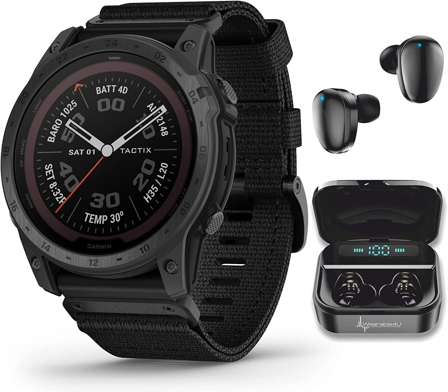 Wearable4U Garmin tactix 7 Pro GPS Tactical Smartwatch Bundle (tactix 7 Pro, +Black Earbuds)