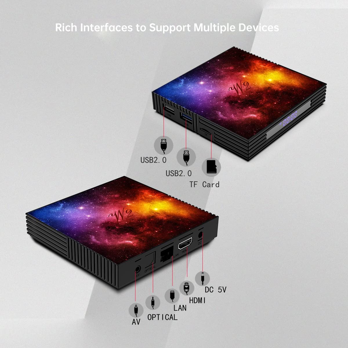 Android 11 TV Box 4GB RAM 64GB ROM W2 Mali-G31 Smart Set Top Box Builtin 2.4G/5G WiFi Bluetooth 4.2, Media Player Support 3D 4K UHD Videos, with Wireless Mini Keyboard