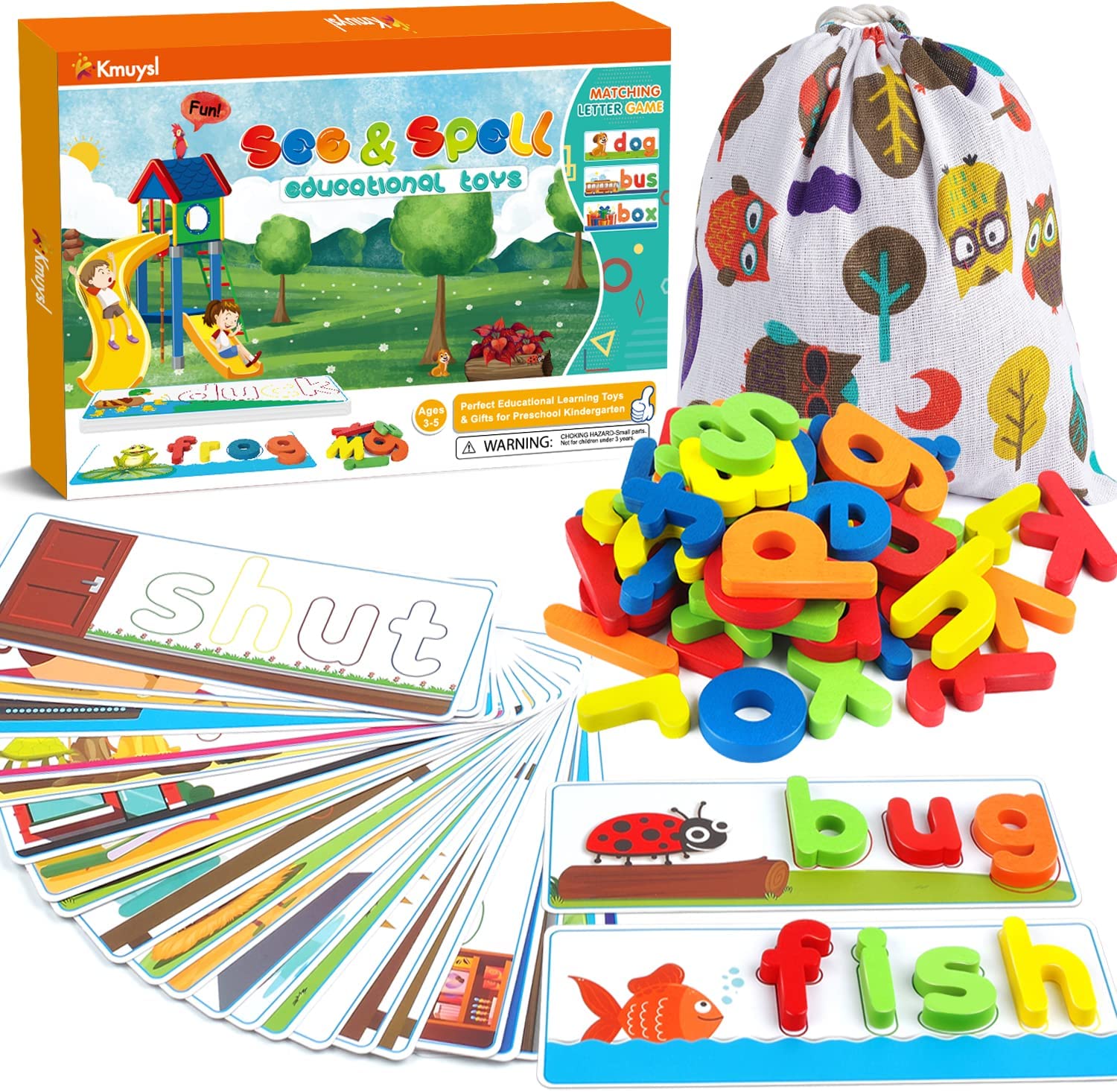 KMUYSL See & Spell Learning Educational Toys and Gift for 2 3 4 5 6 Years Old Boys and Girls - 80Pcs of CVC Word Builders, Alphabet Colors Recognition Game for Preschool Kindergarten Kids