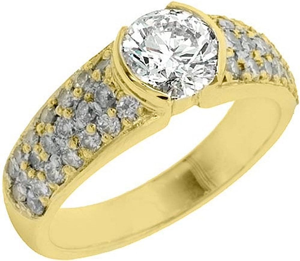 14k Yellow Gold Brilliant Round Antique Diamond Engagement Ring 2 Carats