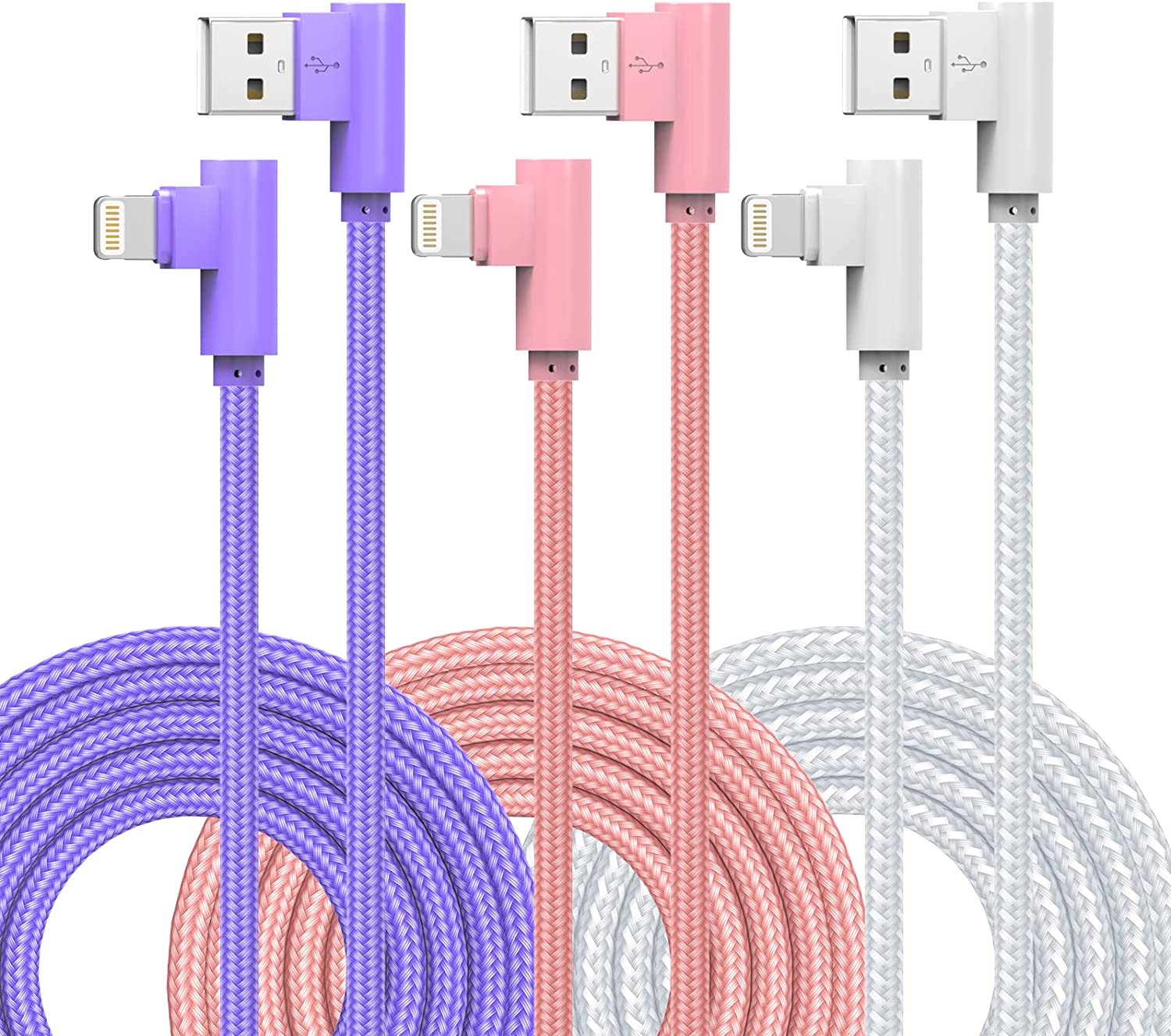 iPhone Charger 10FT 90 Degree Lightning Cable [Apple MFi Certified] 3 Pack long iPhone Cable Right Angle Nylon Braided iPhone Charging Cord Compatible with iPhone14/13/12/11/XS/X/8/7/iPad/iPod(10Feet)