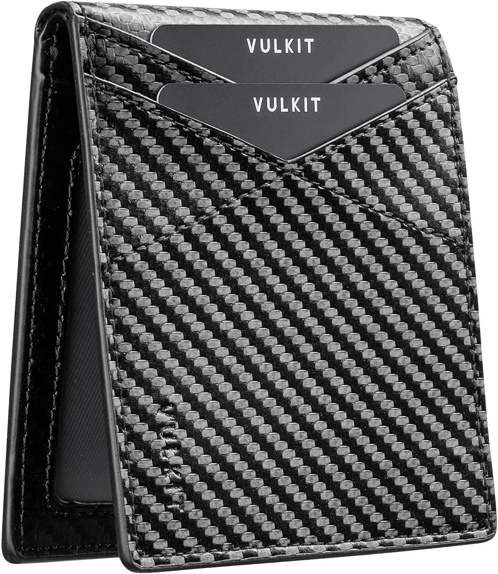 VULKIT Men's Wallet Minimalist Leather Bi-fold Wallet Rfid Blocking with ID Window