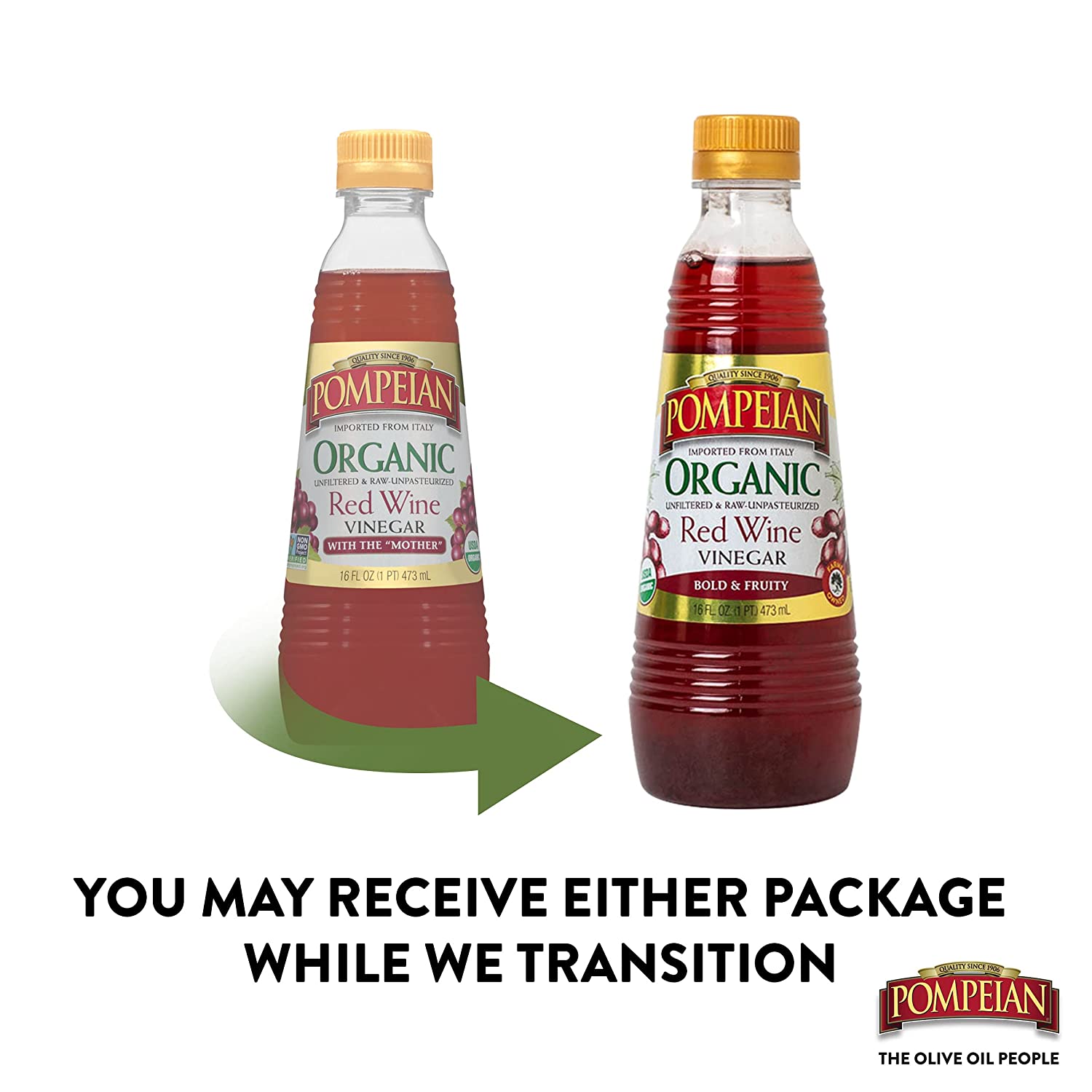 Pompeian Gourmet Organic Red Wine Vinegar， Unfiltered &amp; Unpasteurized， Perfect for Marinades， Salad Dressings， 16 FL. OZ.， Pack of 6