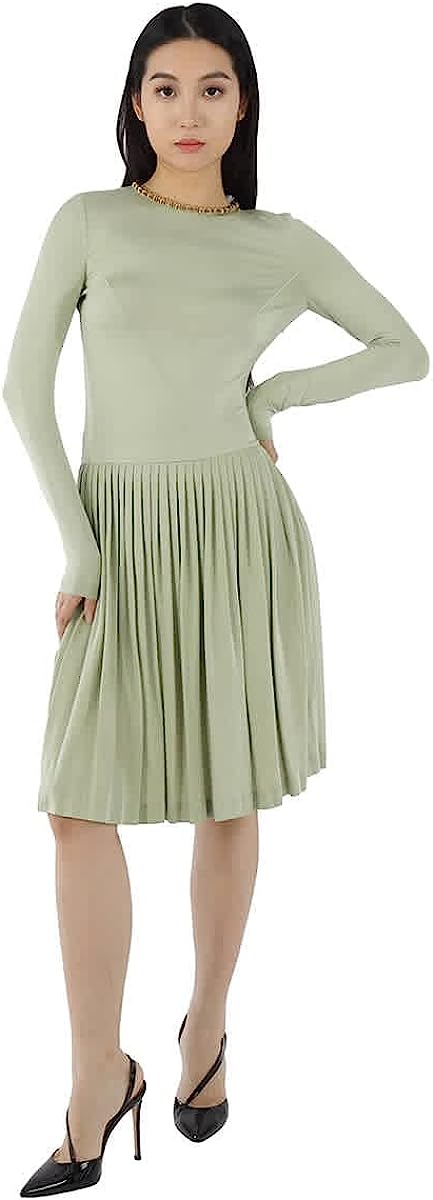 BURBERRY Open-Back Stretch Silk and Crepe Pleated Chain Detail Dress, Brand Size 4 (US Size 2)