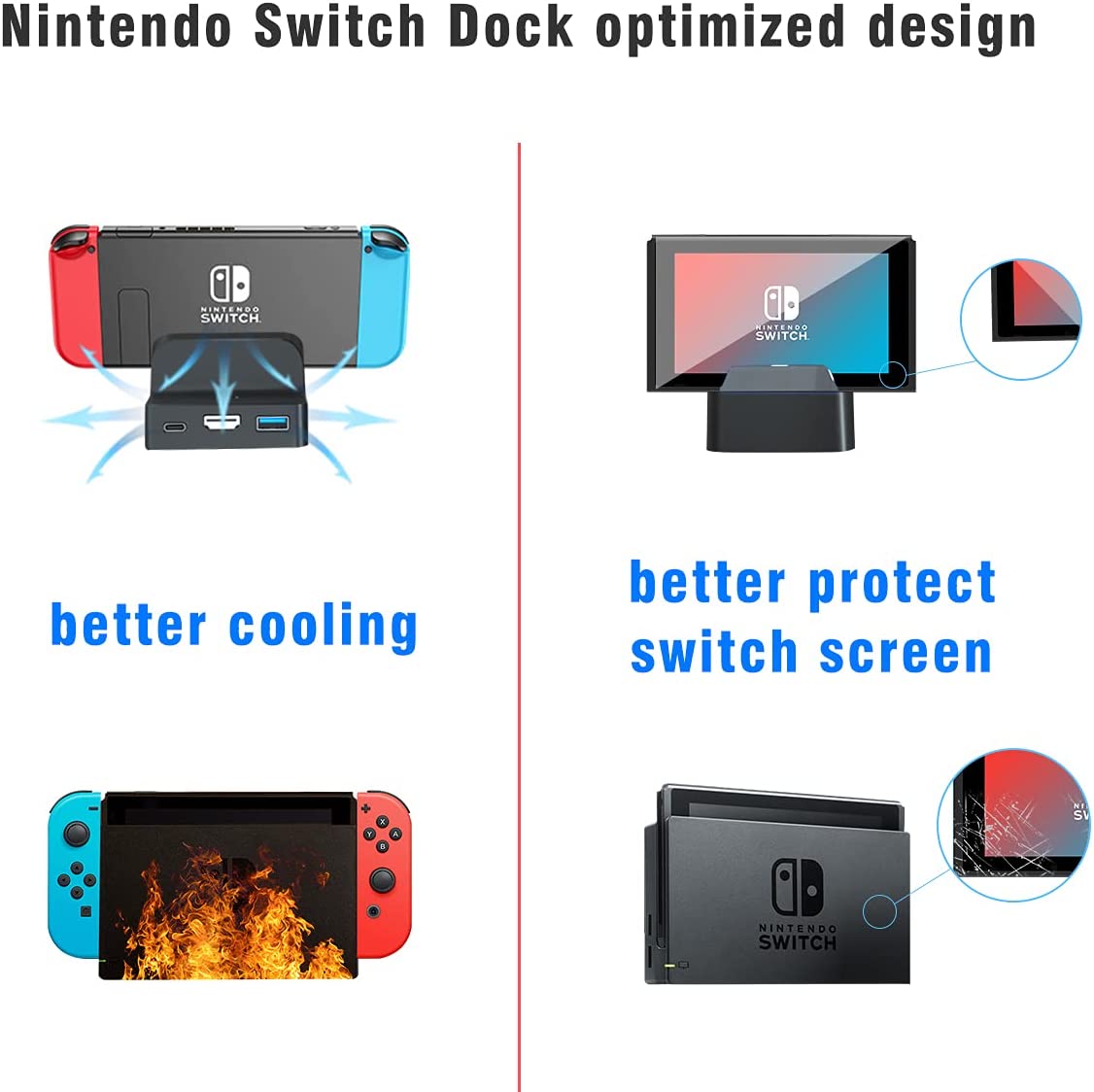 Switch Dock for Nintendo Switch and Switch OLED，Upgraded Version Dock Portable Nintendo Switch Dock Replacement Base Nintendo Switch Docking Station 4K HDMI USB 3.0 Ports Travel Switch TV Dock