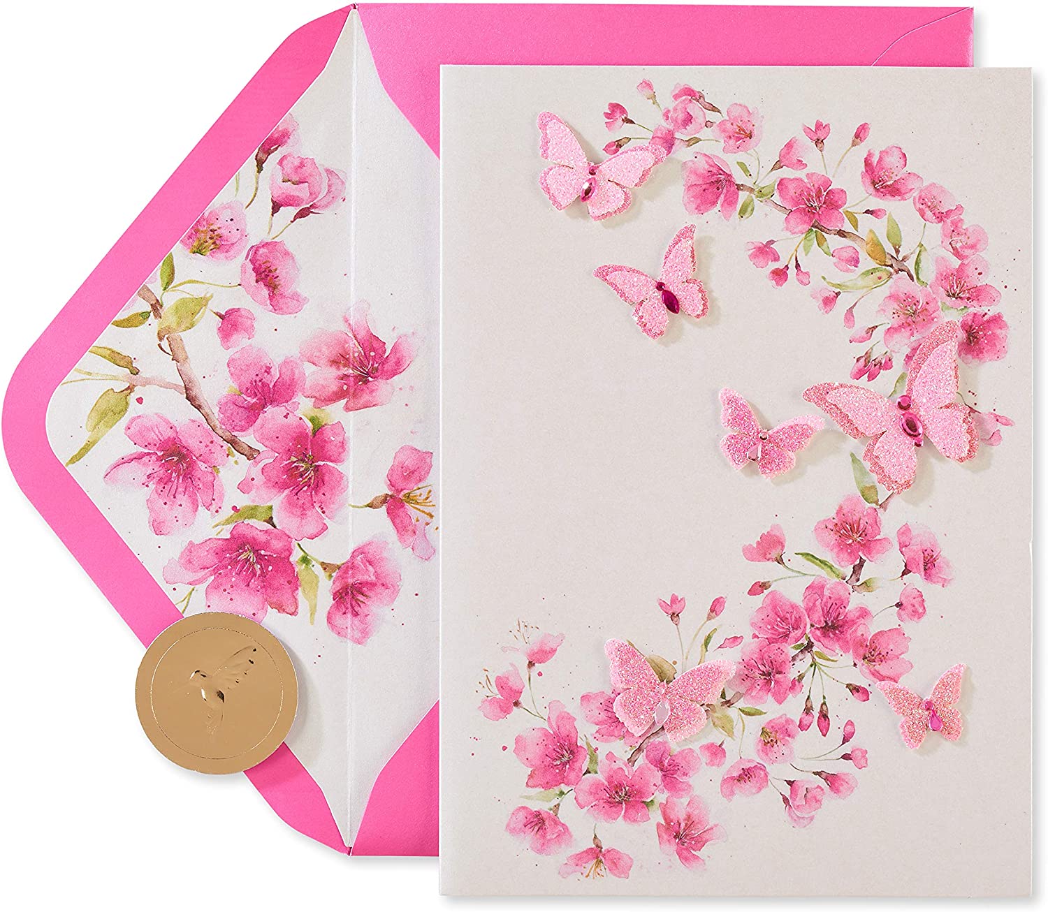 Papyrus Blank Card for Her (Pink Glitter Butterflies)