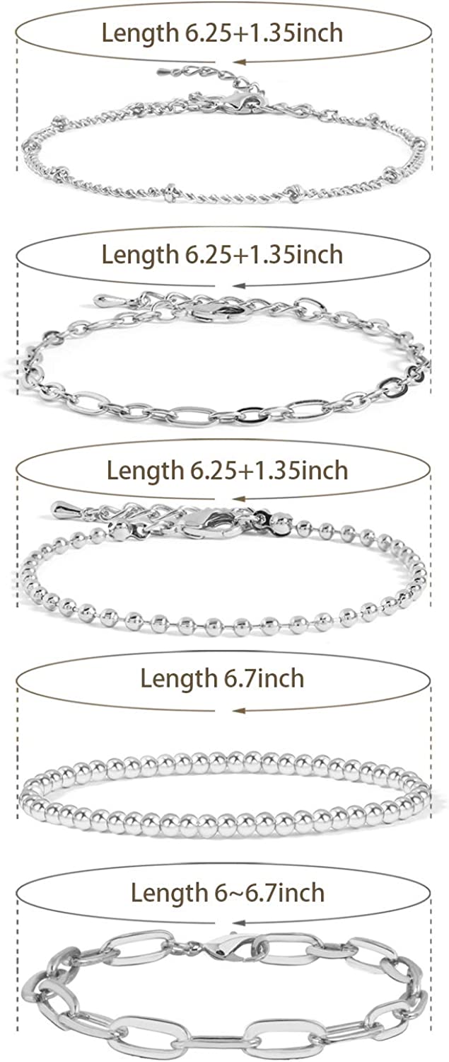 CONRAN KREMIX Gold Chain Bracelet Sets for Women Girls 14K Gold Plated Dainty Link Paperclip Bracelets Stake Adjustable Layered Metal Link Bracelet Set Fashion Jewelry