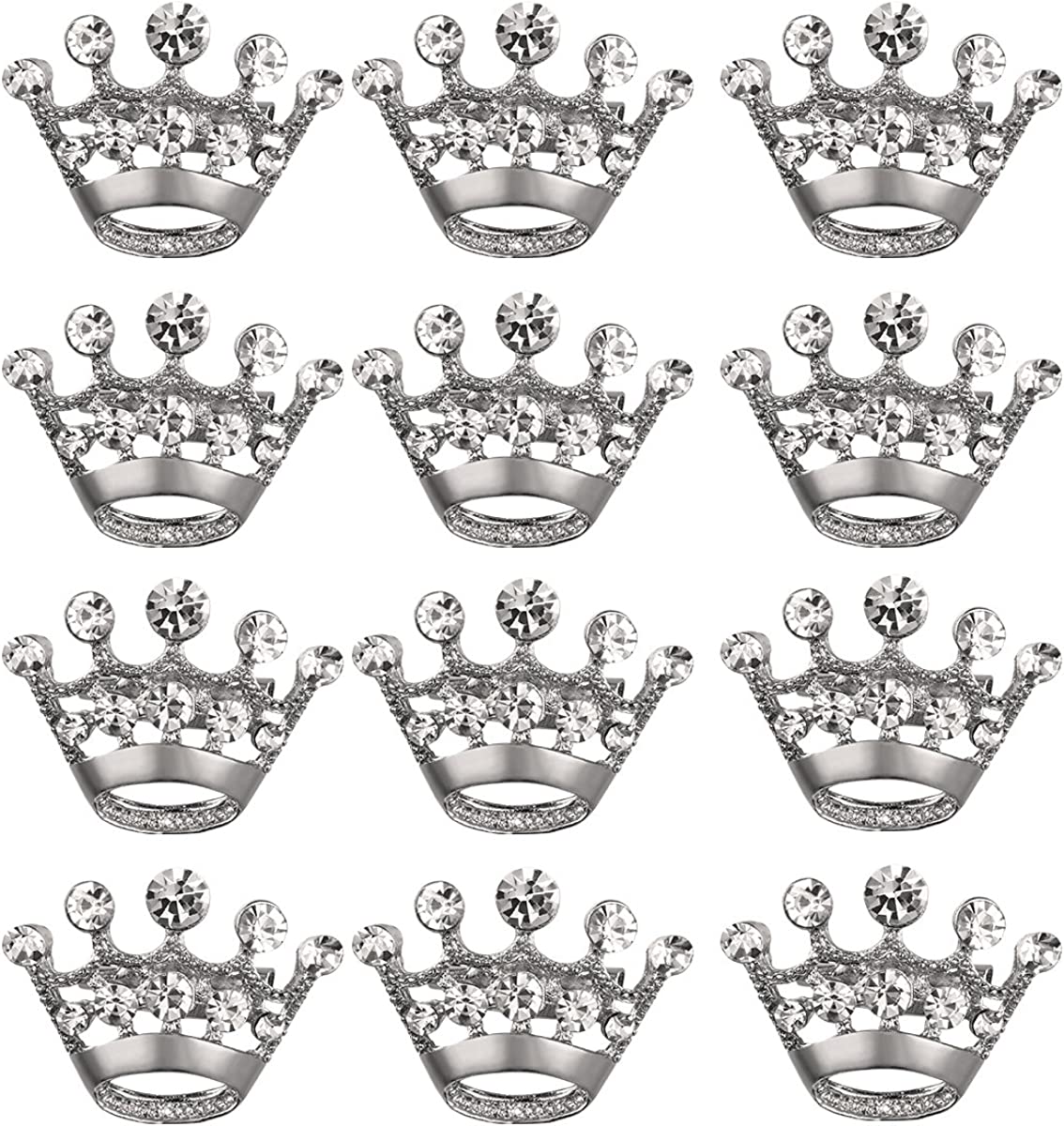 ULTNICE 12pcs Tiara Crown Brooch Pin Wedding Party Pageant Brooch (Silver)