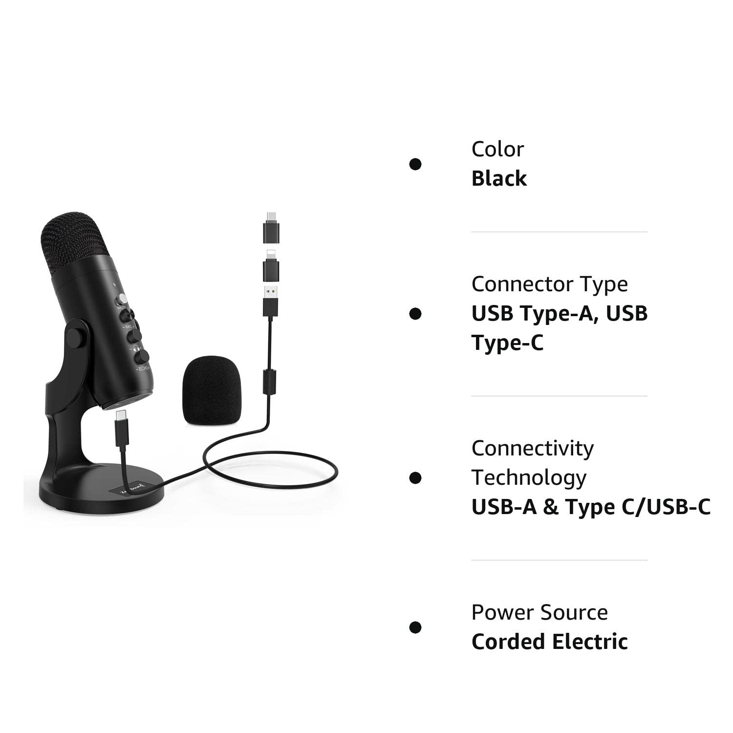 ZealSound USB Microphone,Condenser Computer PC Mic,Plug&Play Gaming Microphones for PS 4&5.Headphone Output&Volume Control,Mic Gain Control,Mute Button for Vocal,YouTube Podcast on Mac&Windows(Black)