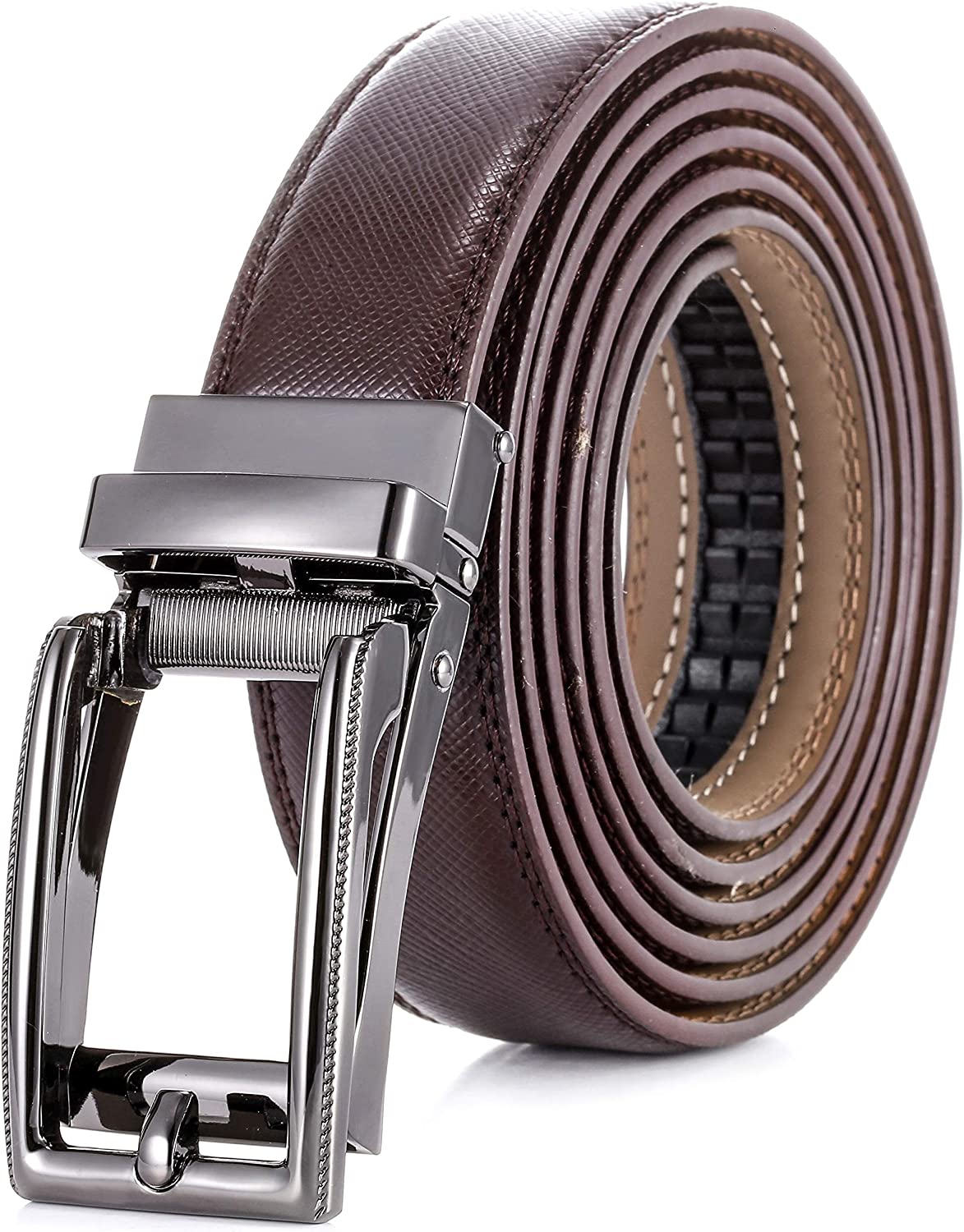 Marino Avenue Mens Genuine Leather Ratchet Dress Belt with Open Linxx Buckle