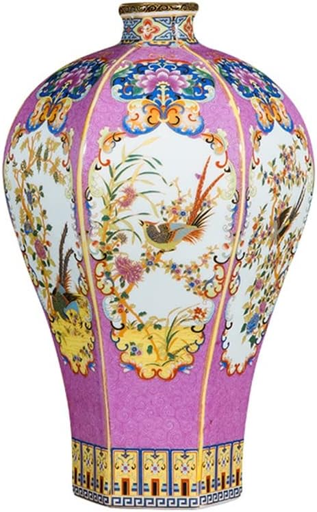 ZSEDP Ceramic Vase Ornaments Antique Enamel Porcelain Hexagonal Red Vase Gift Classical Home